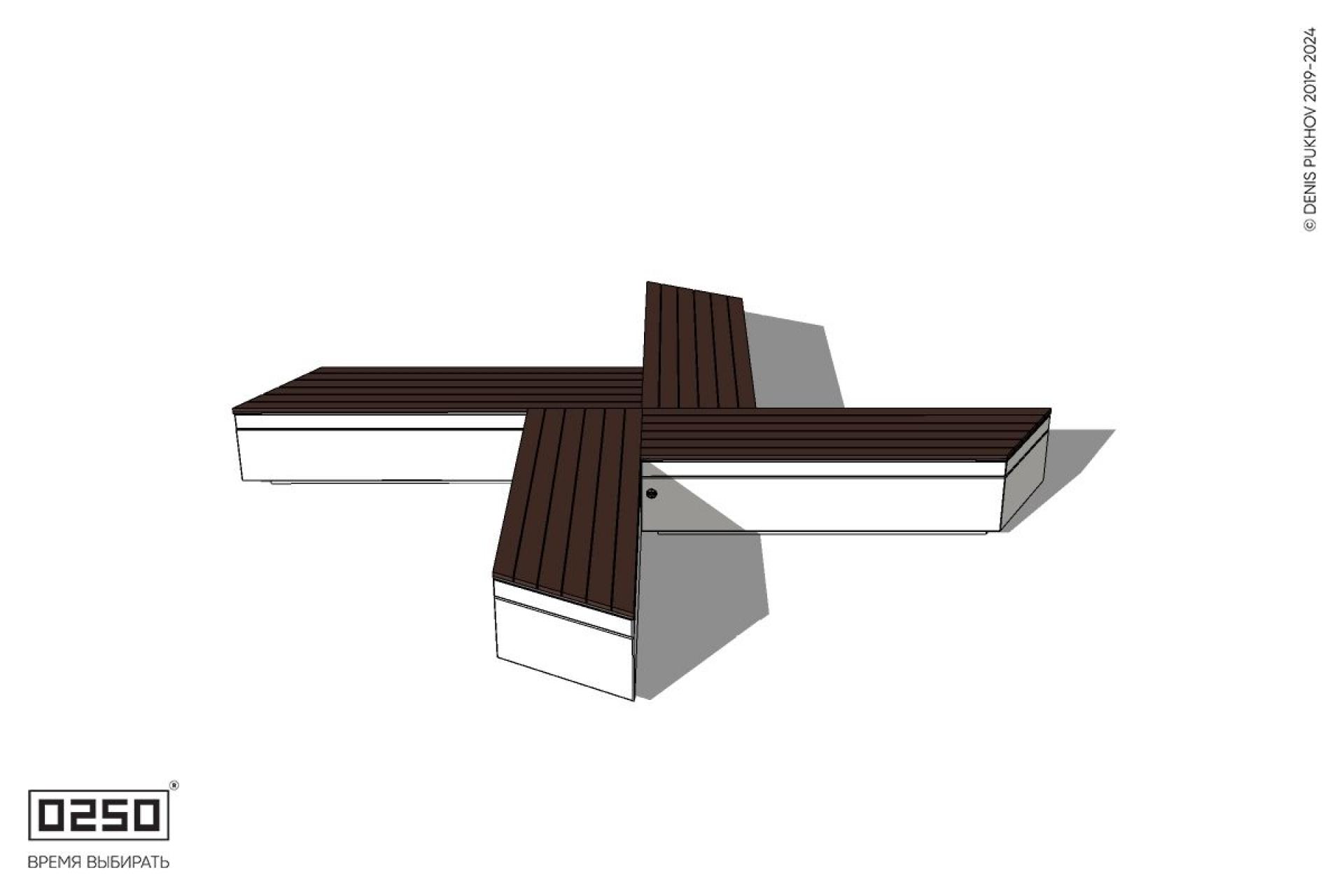 Уличная Крестовидная скошенная скамейка на блоке производство 0250