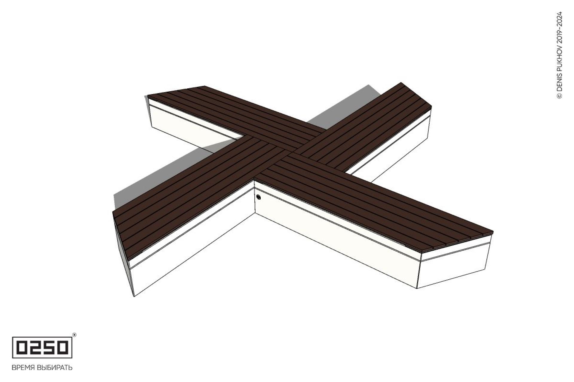 Уличная Крестовидная скошенная скамейка на блоке производство 0250