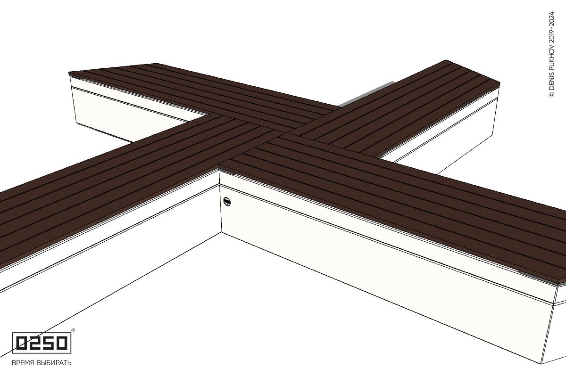 Уличная Крестовидная скошенная скамейка на блоке производство 0250