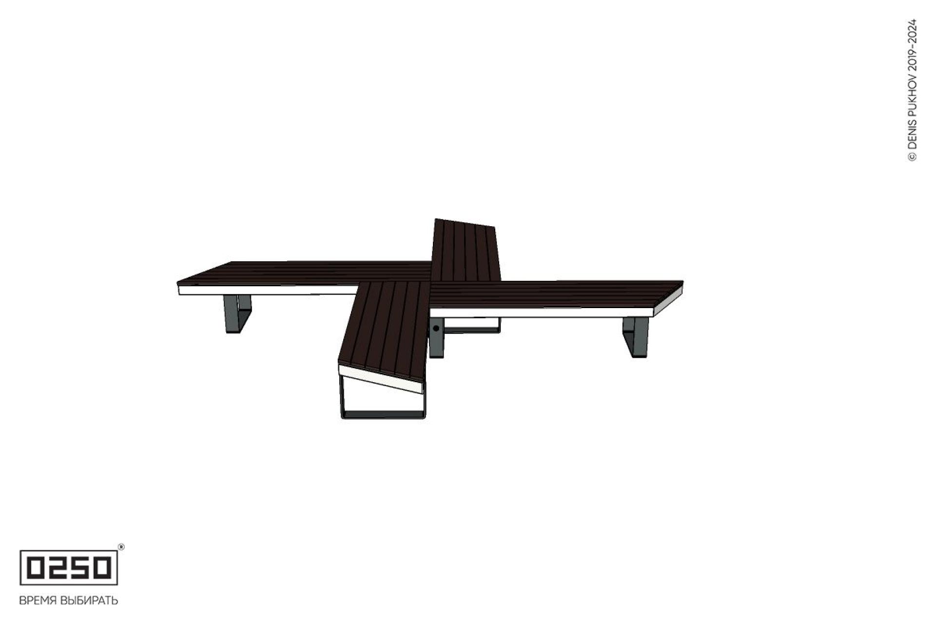 Уличная Крестовидная скошенная скамейка на ножках производство 0250 Уличная Крестовидная скошенная скамейка на ножках производство 0250