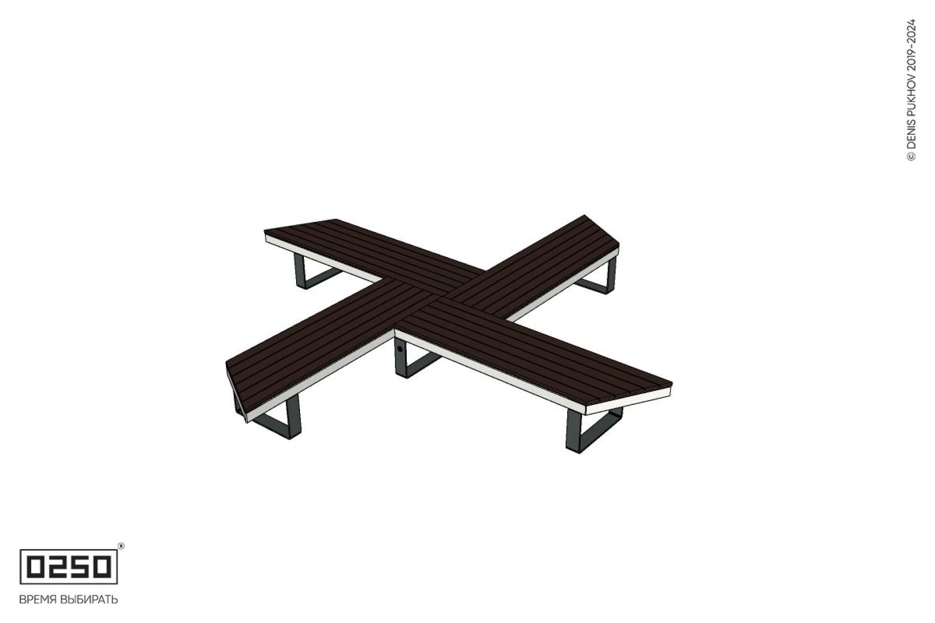 Уличная Крестовидная скошенная скамейка на ножках производство 0250 Уличная Крестовидная скошенная скамейка на ножках производство 0250