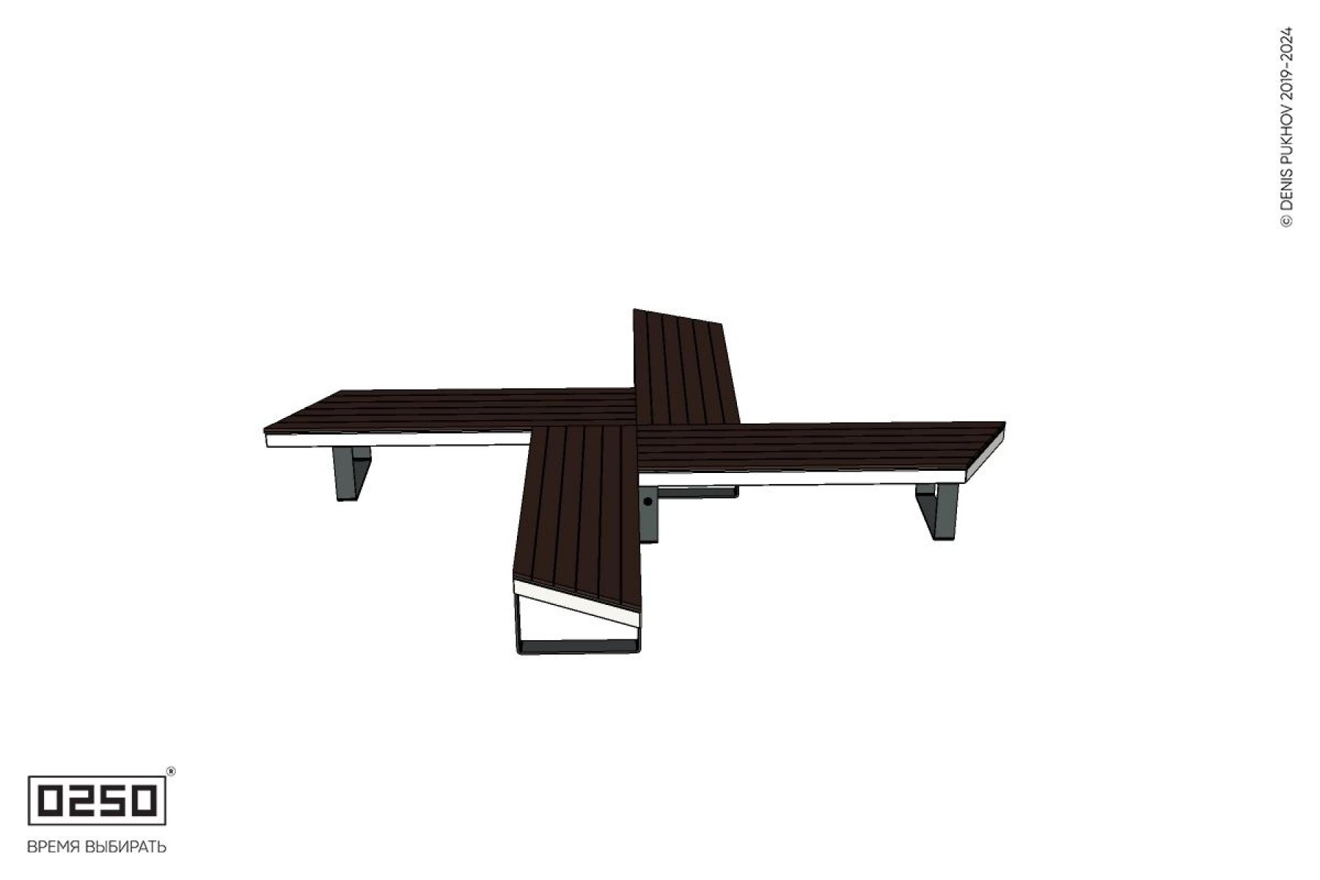 Уличная Крестовидная скошенная скамейка на ножках производство 0250 Уличная Крестовидная скошенная скамейка на ножках производство 0250