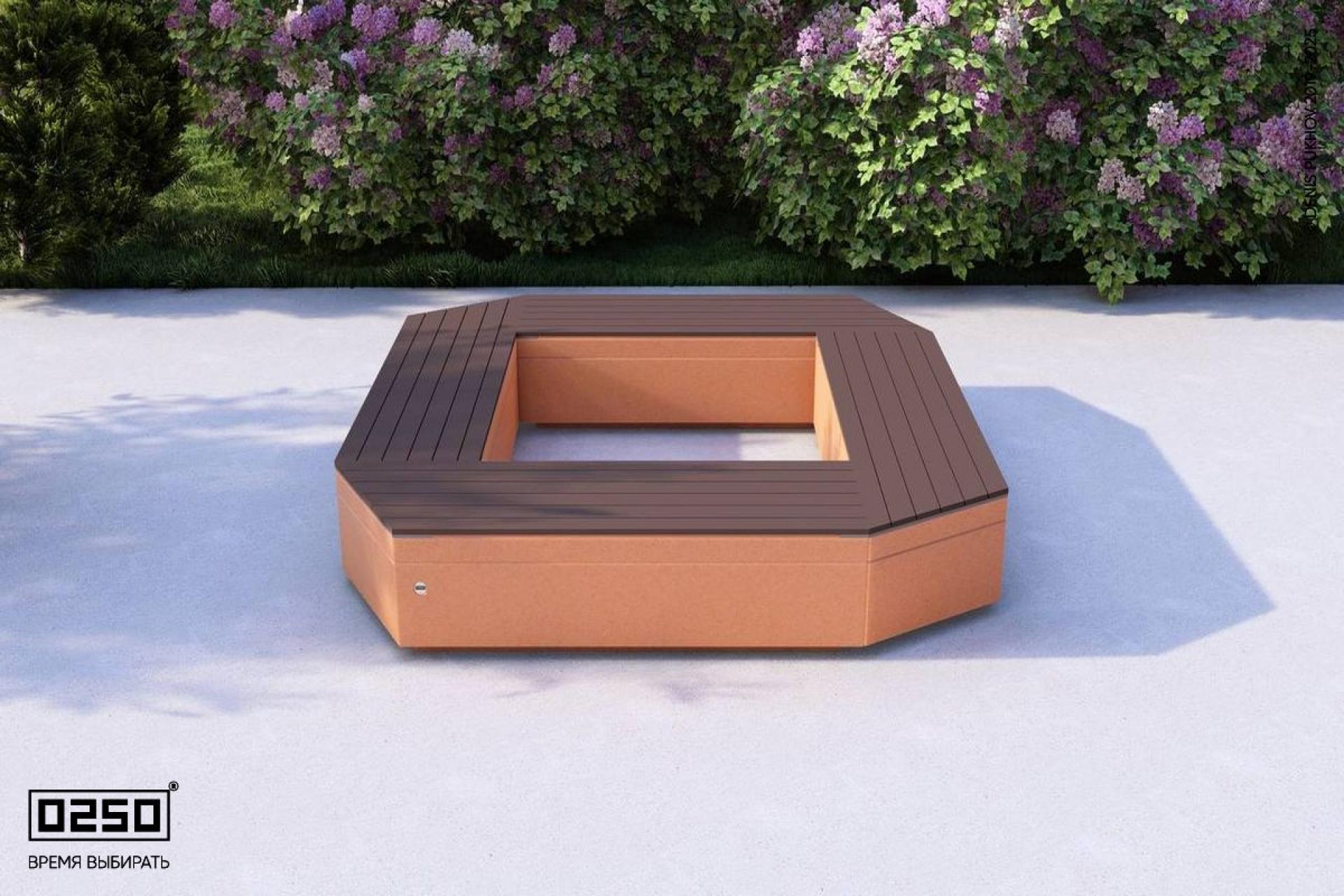 Визуализация: Модульная квадратная скамейка усеченная на блоке из ультрабетона оранжевого цвета