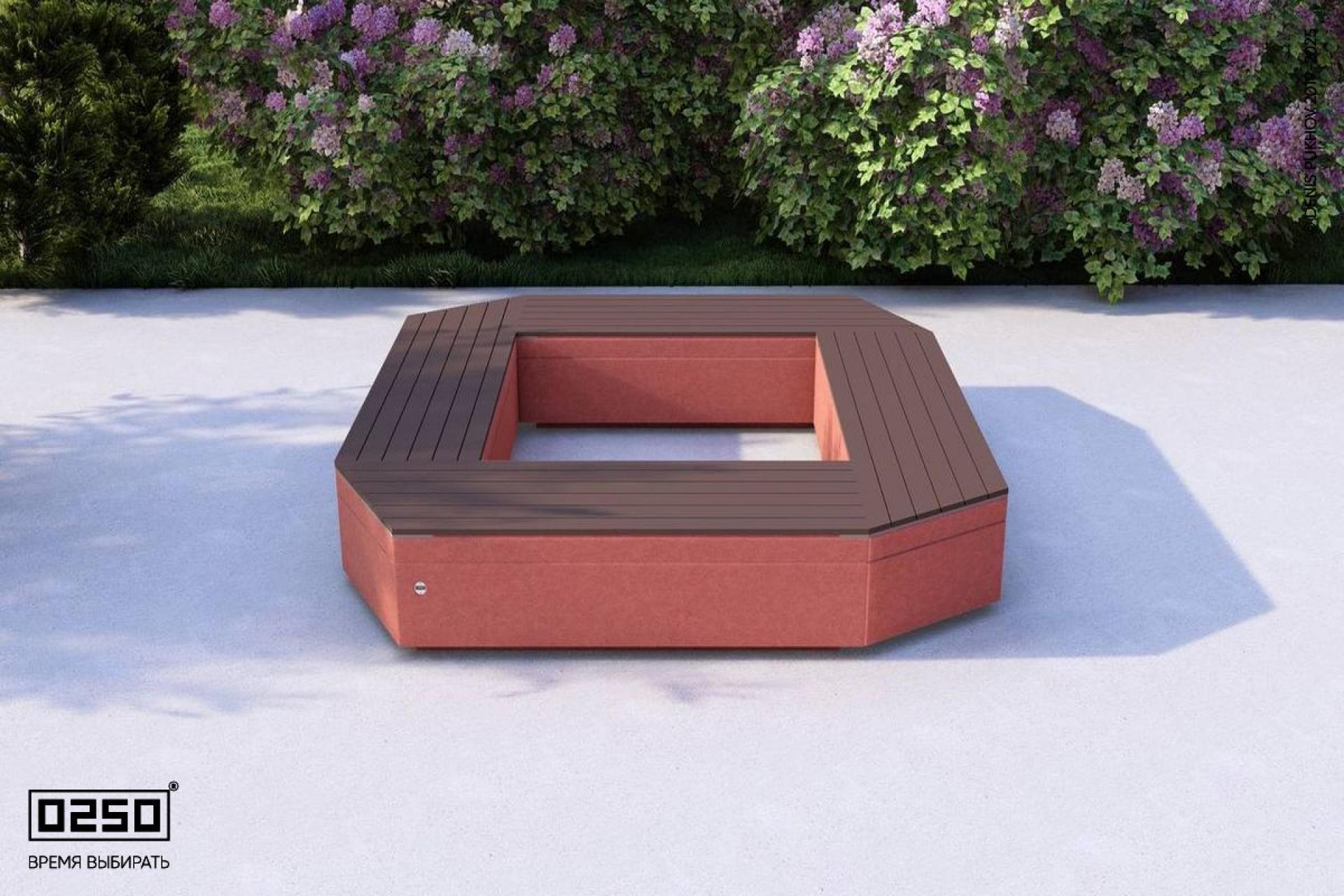 Визуализация: Модульная квадратная скамейка усеченная на блоке из ультрабетона красного цвета