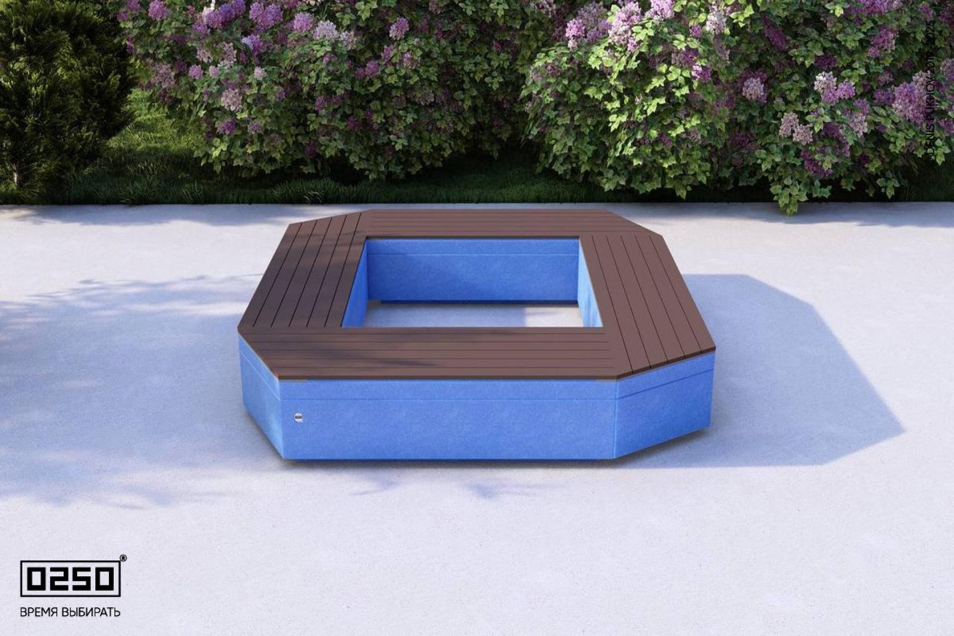 Визуализация: Модульная квадратная скамейка усеченная на блоке из ультрабетона голубого цвета