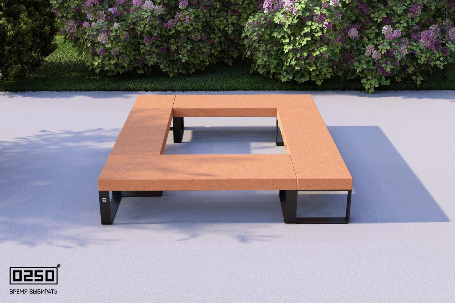 "Рыжий кортен" цвета ультрабетона квадратной скамейки на ножках. Визуализация: Модульная квадратная скамейка на ножках с рамой из ультрабетона оранжевого цвета