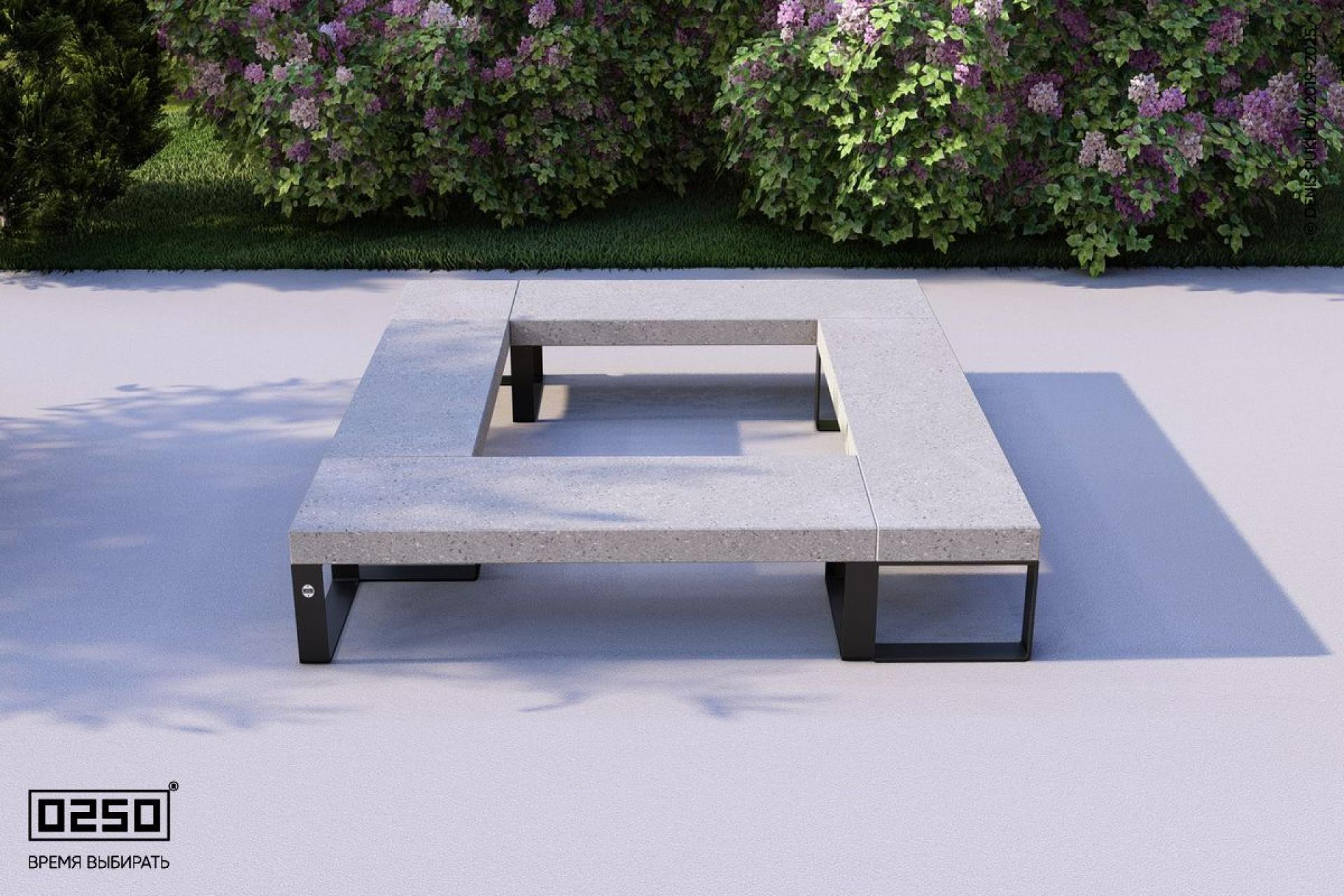 "Серый графит" цвета ультрабетона квадратной скамейки на ножках. Визуализация: Модульная квадратная скамейка на ножках с рамой из ультрабетона серого цвета