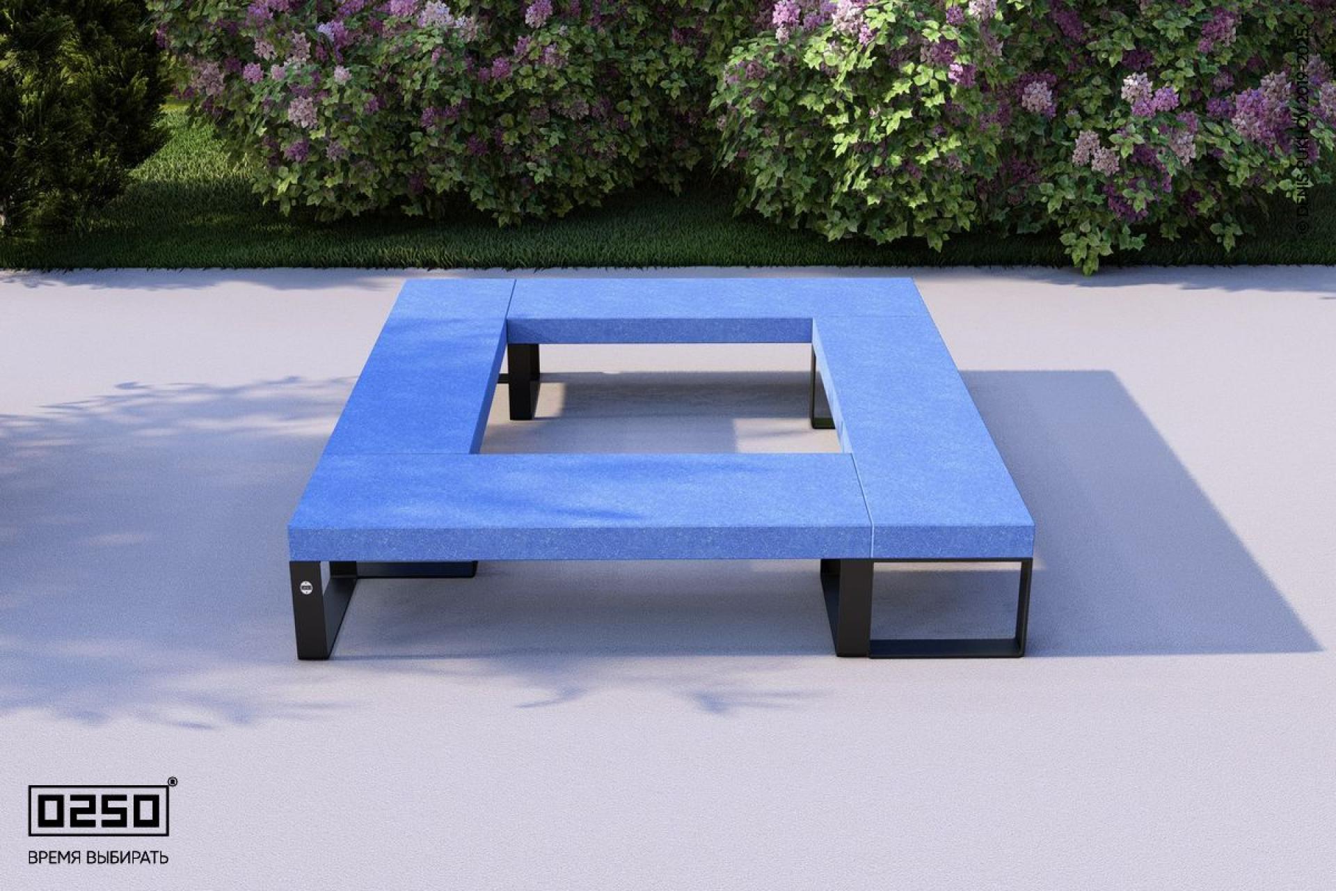 "Небесный лазули" цвета ультрабетона квадратной скамейки на ножках. Визуализация: Модульная квадратная скамейка на ножках с рамой из ультрабетона голубого цвета