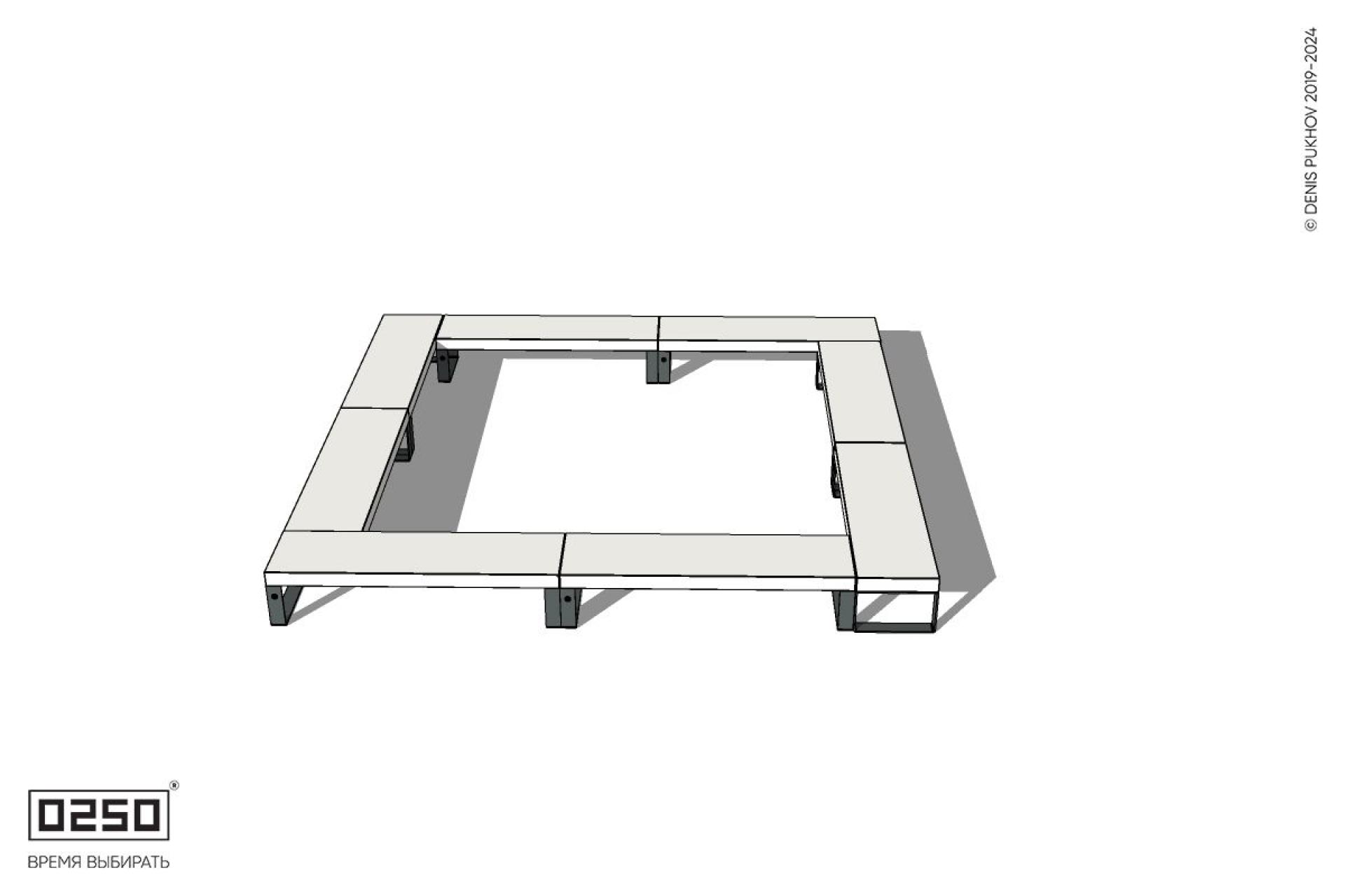 Уличная Бетонная квадратная скамейка двухпролетная на ножках производство 0250