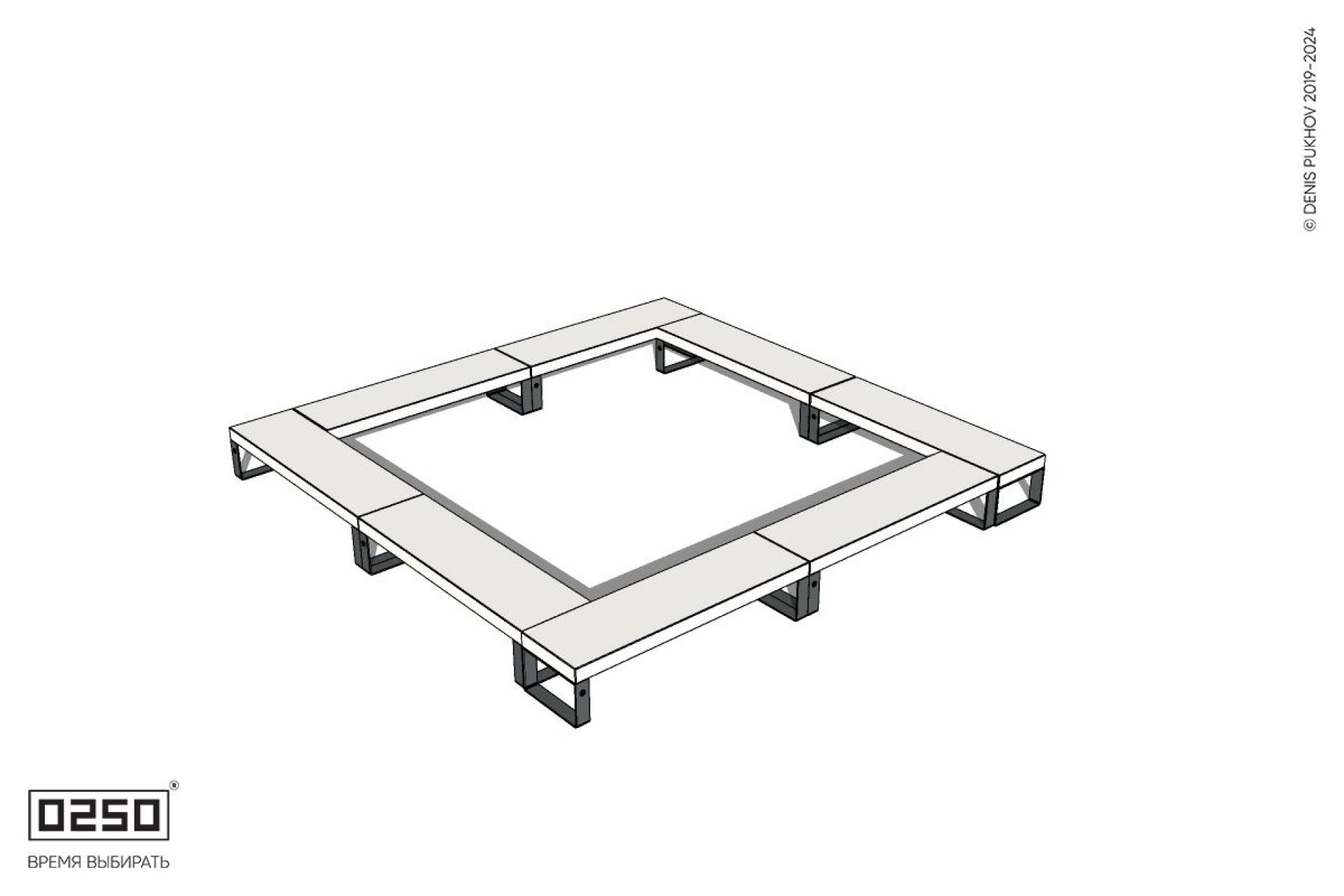 Уличная Бетонная квадратная скамейка двухпролетная на ножках производство 0250