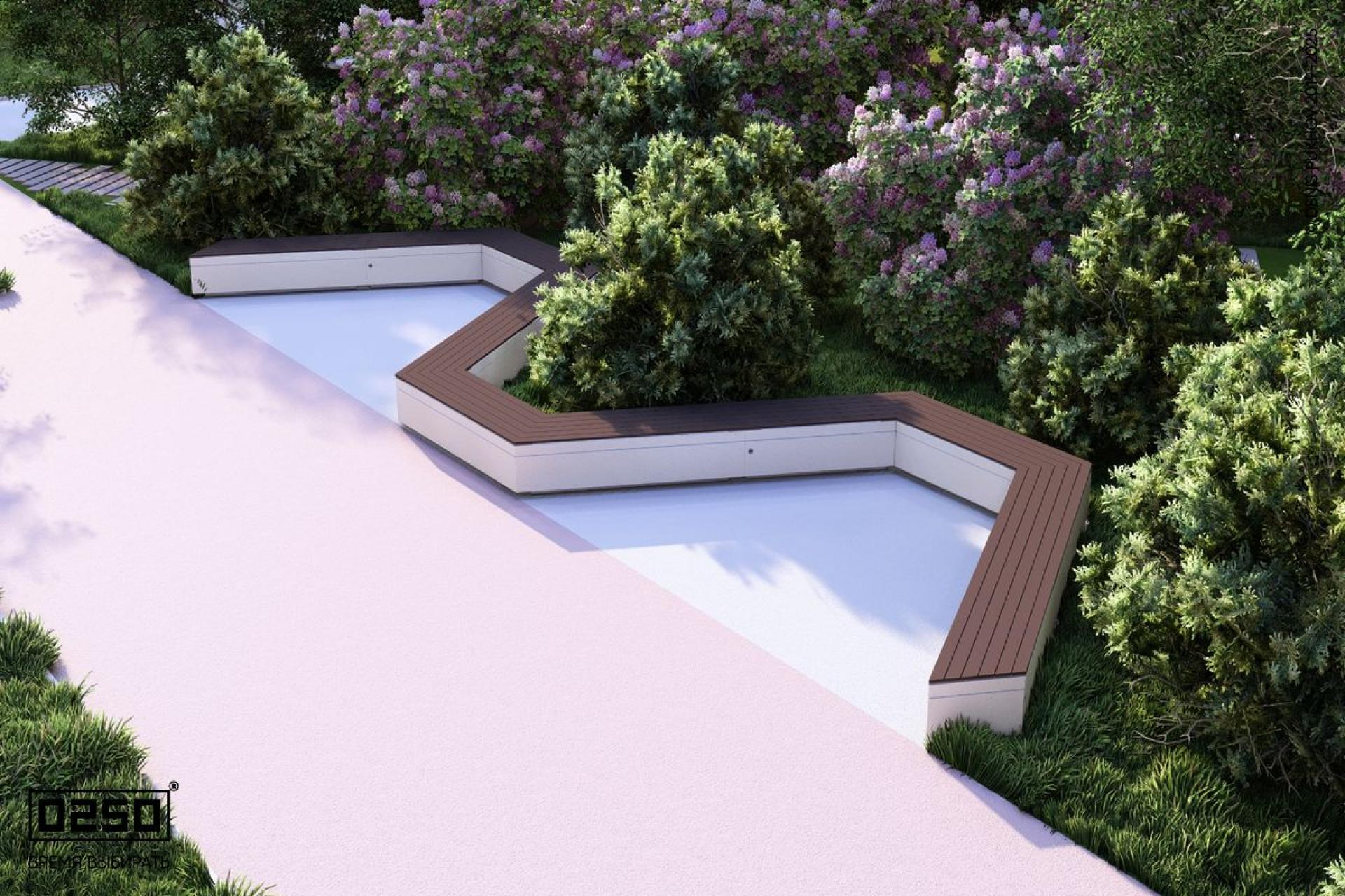 Уличная W-образная трапецеидальная широкая скамейка на блоке производство 0250, module