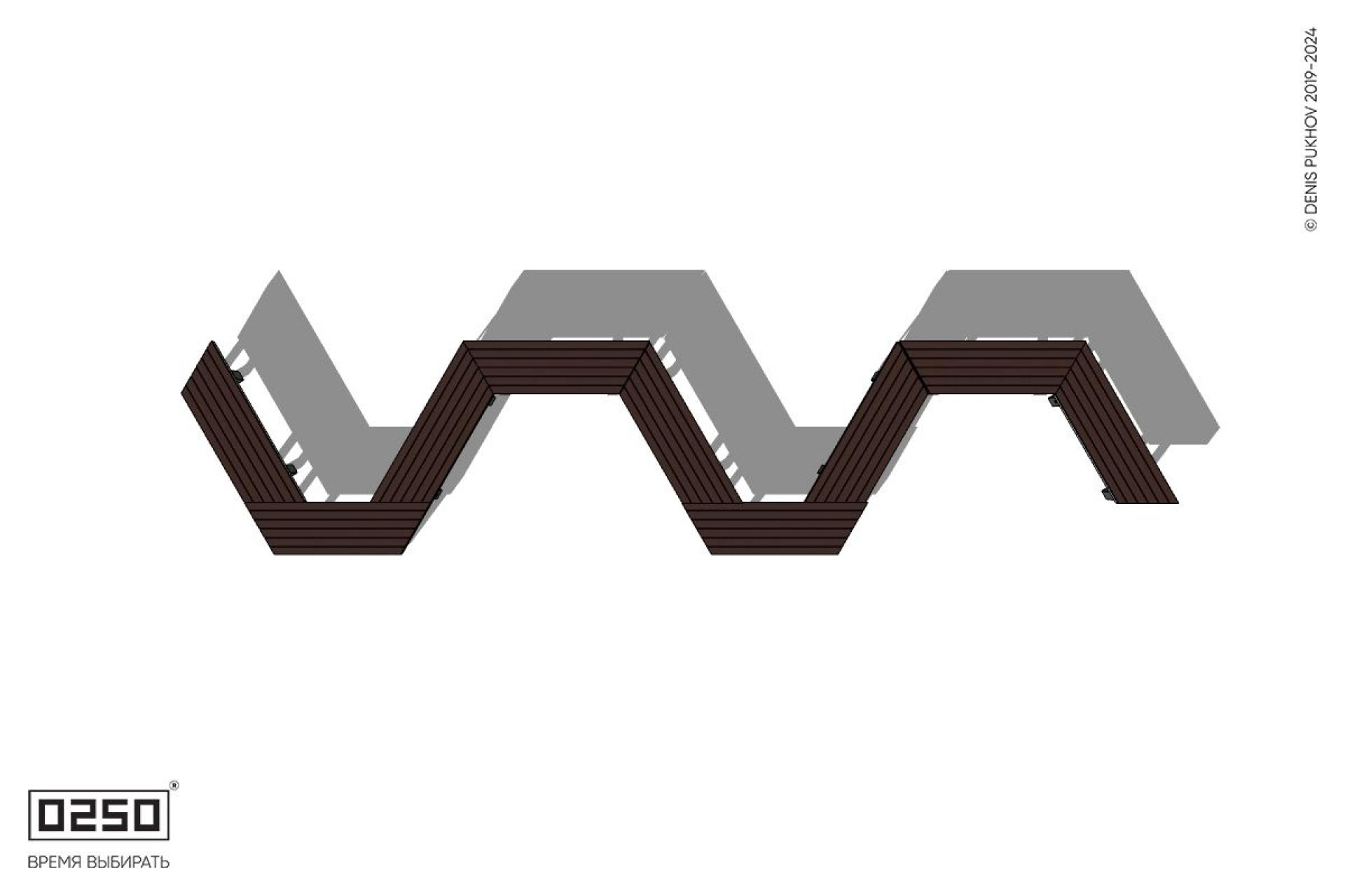 Уличная S-образная трапецеидальная короткая двойная скамейка на ножках производство 0250, module