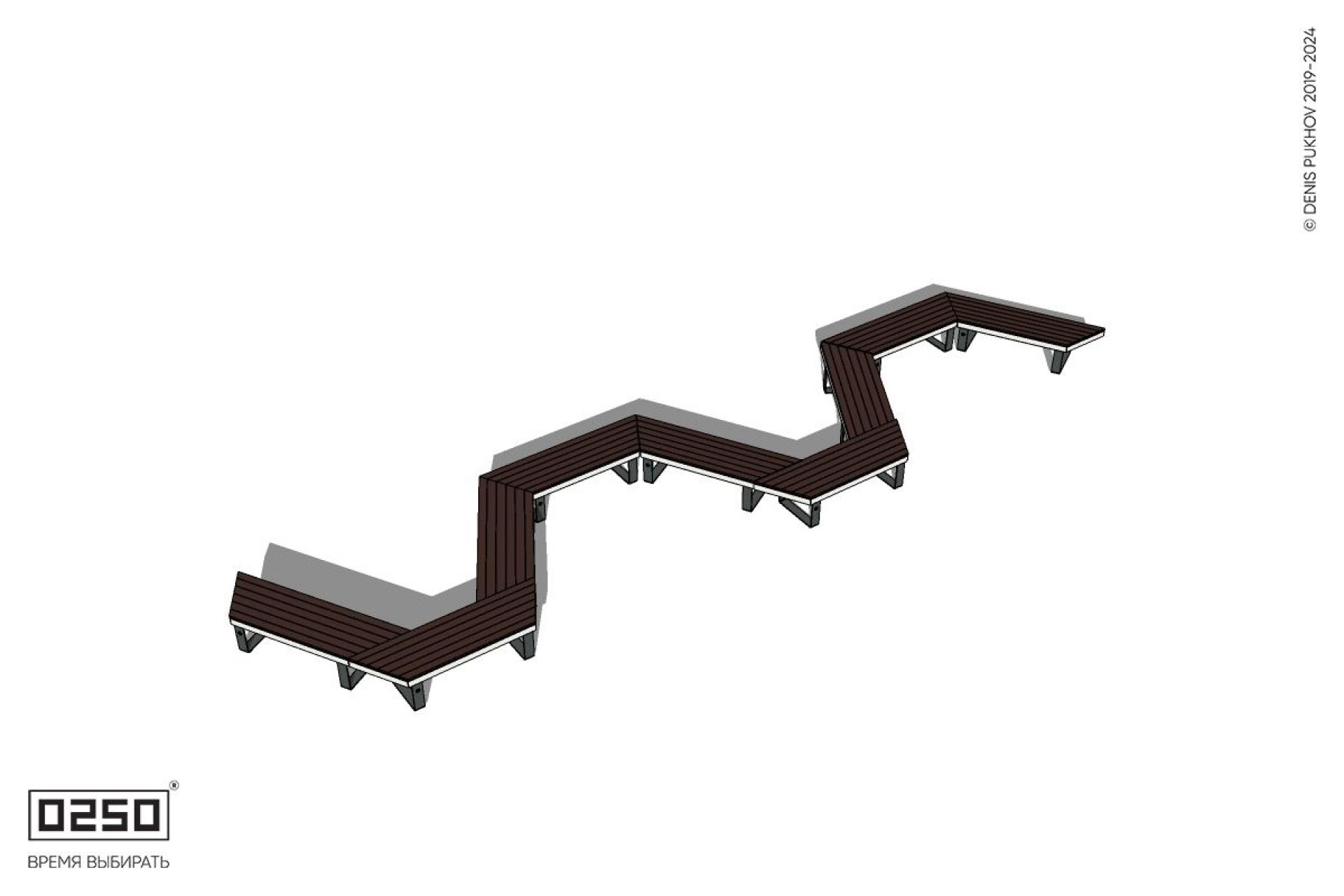 Уличная S-образная трапецеидальная короткая двойная скамейка на ножках производство 0250