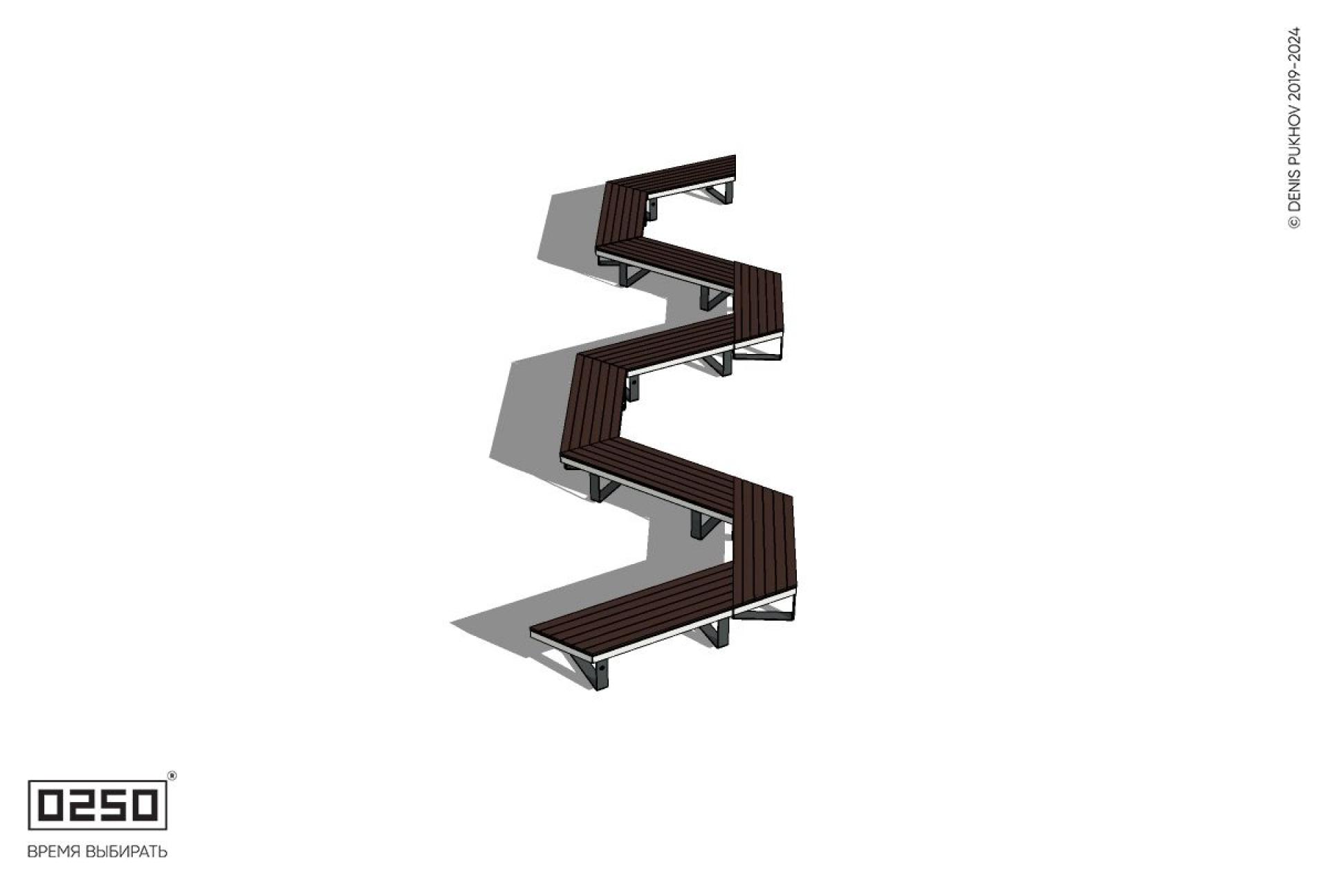 Уличная S-образная трапецеидальная короткая двойная скамейка на ножках производство 0250