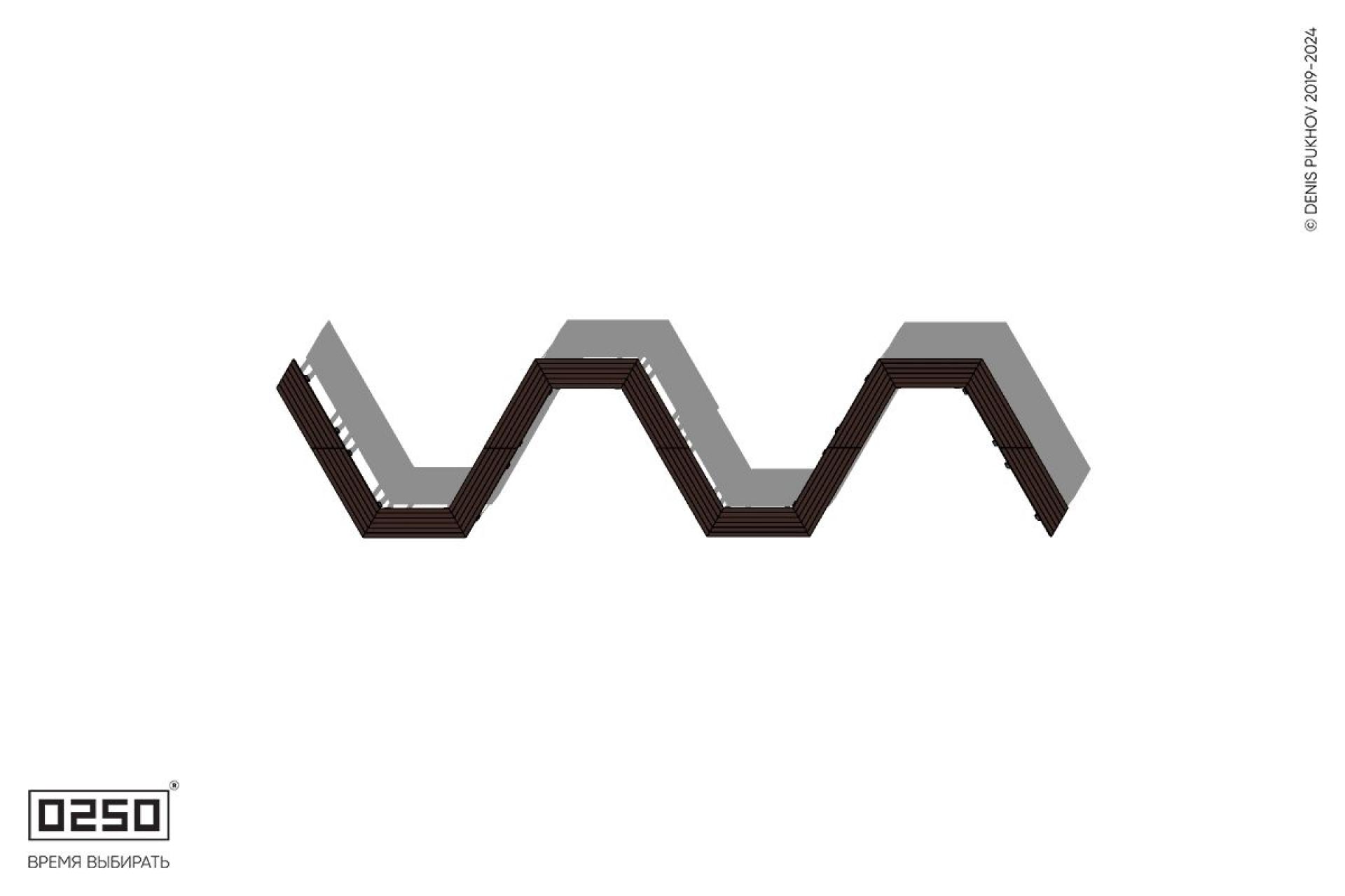 Уличная S-образная трапецеидальная широкая двойная скамейка на ножках производство 0250, module