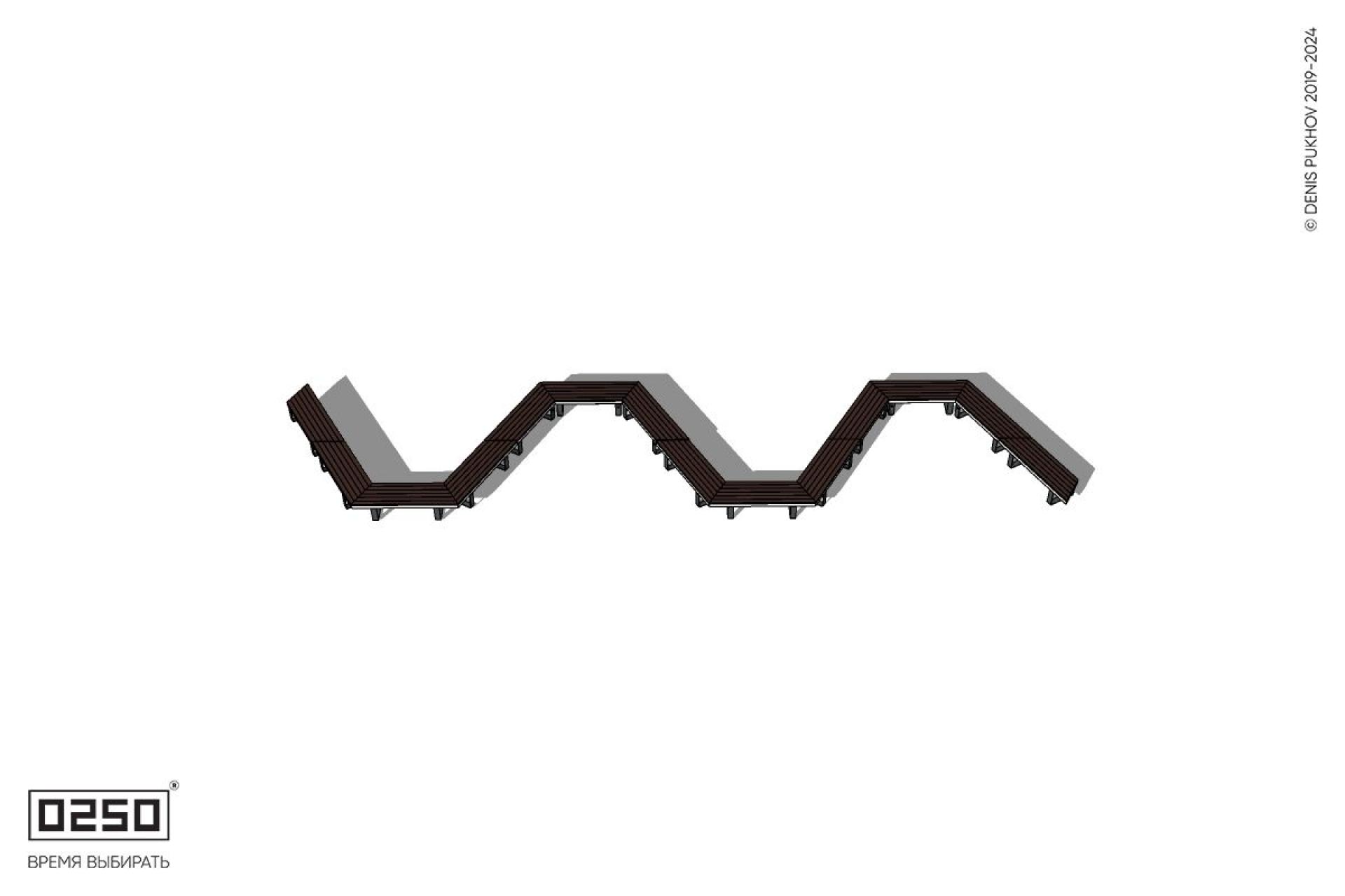 Уличная S-образная трапецеидальная широкая двойная скамейка на ножках производство 0250