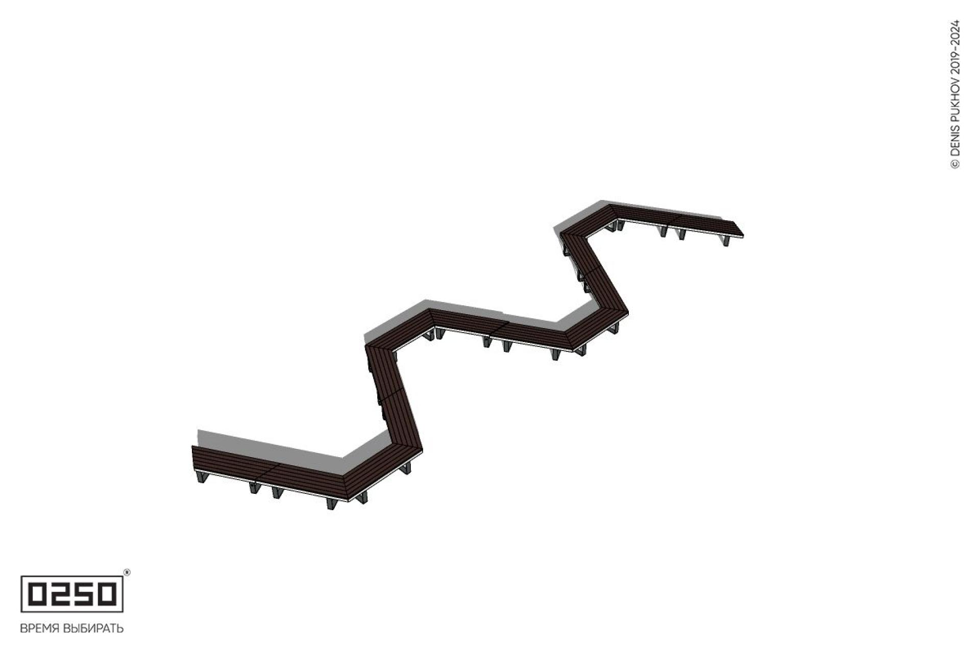 Уличная S-образная трапецеидальная широкая двойная скамейка на ножках производство 0250