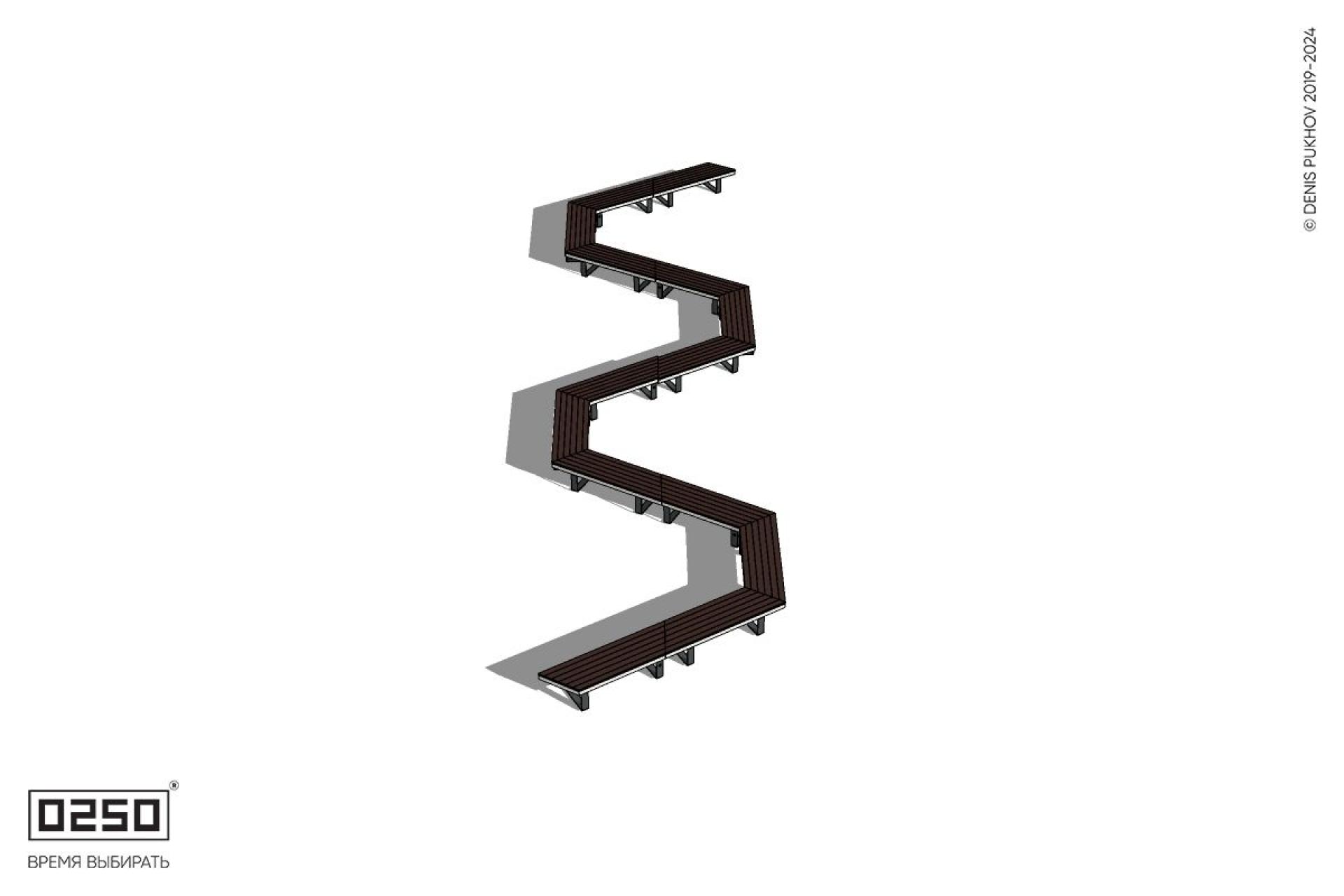 Уличная S-образная трапецеидальная широкая двойная скамейка на ножках производство 0250