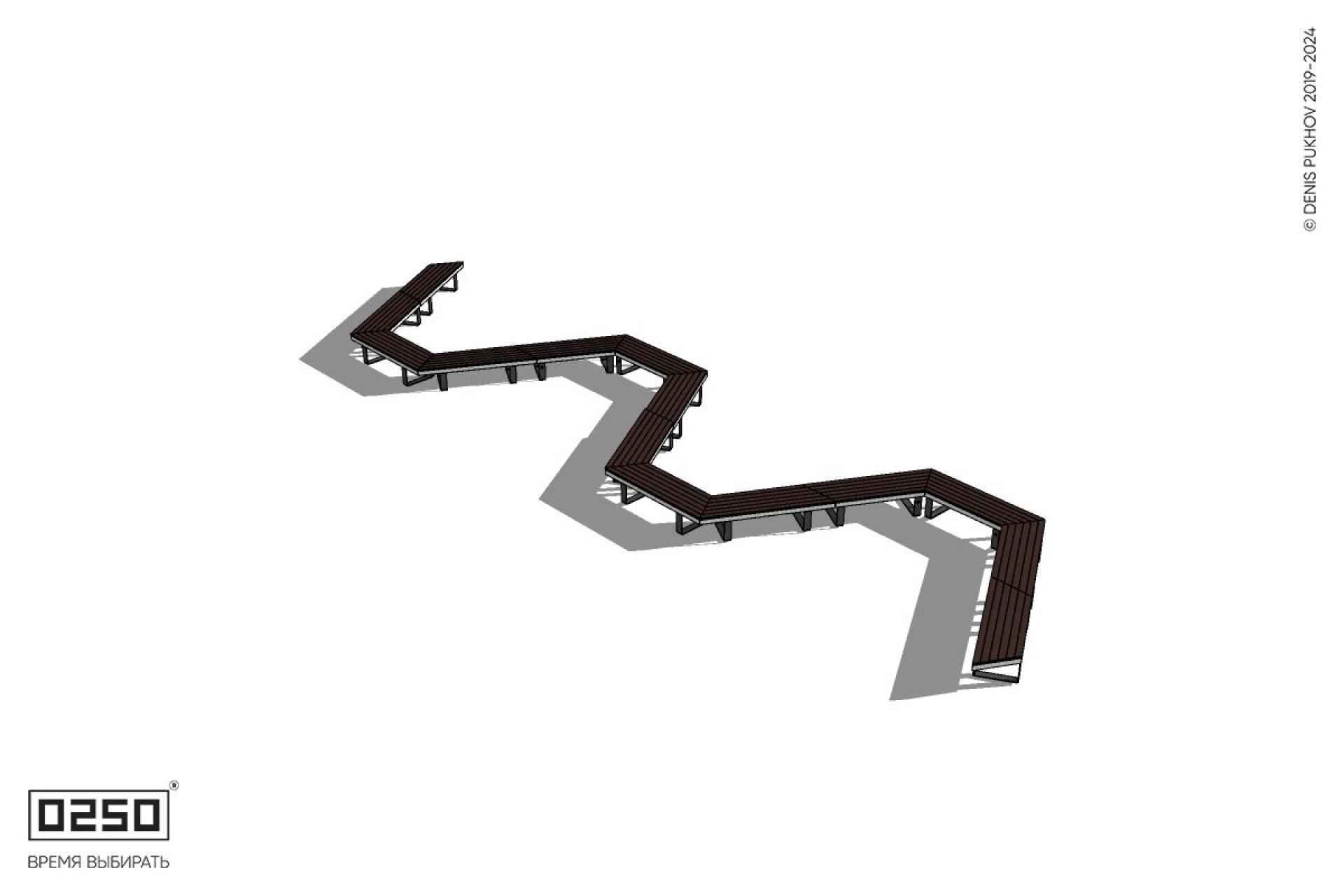 Уличная S-образная трапецеидальная широкая двойная скамейка на ножках производство 0250