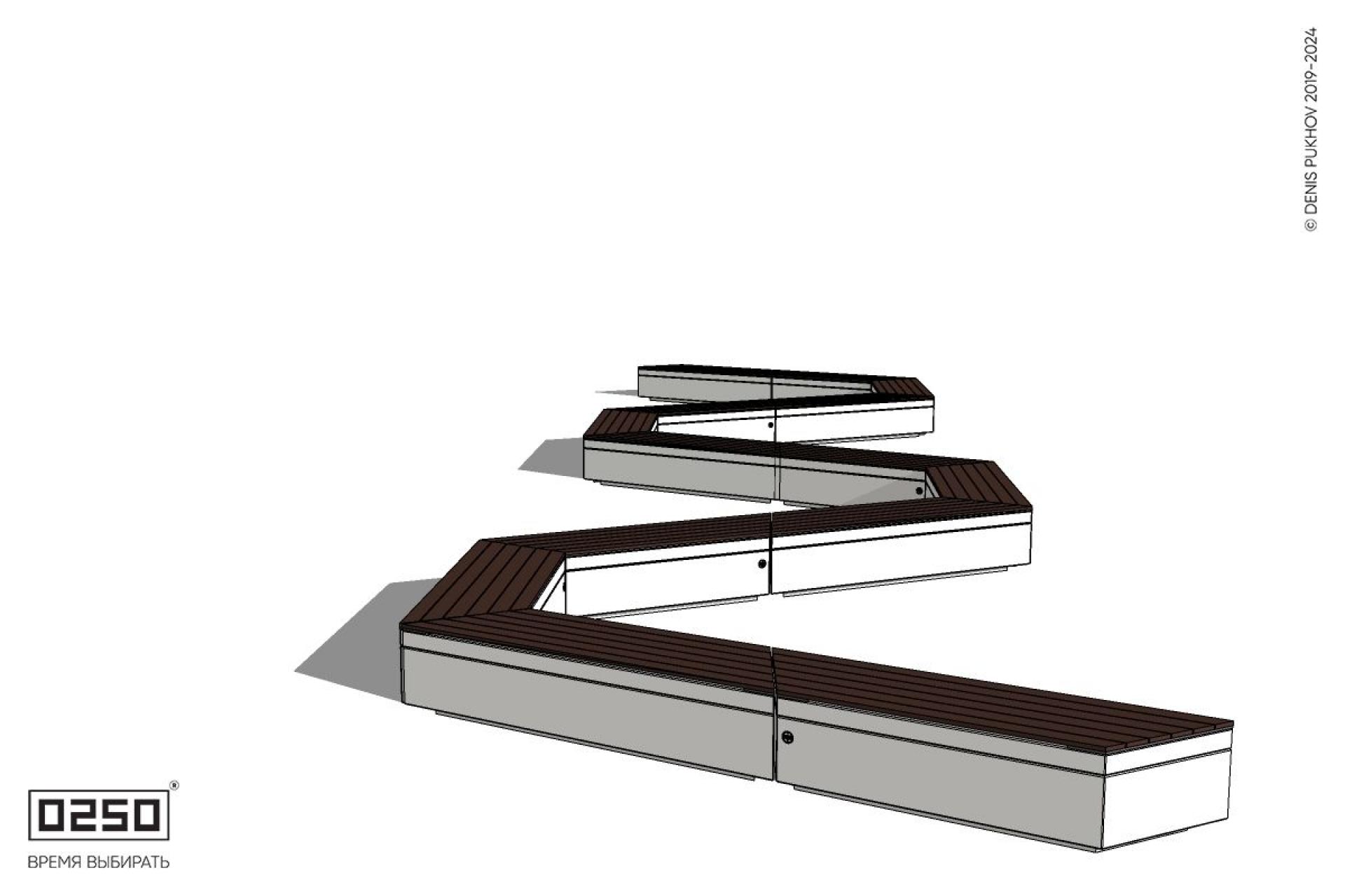 Уличная S-образная трапецеидальная широкая двойная скамейка на блоке производство 0250