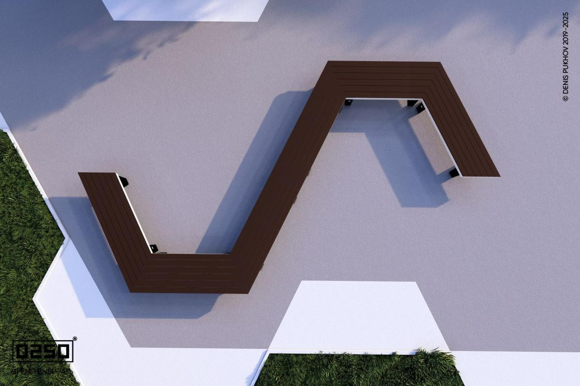 S-образная трапецеидальная широкая скамейка на ножках  Уличная S-образная трапецеидальная широкая скамейка на ножках производство 0250, module