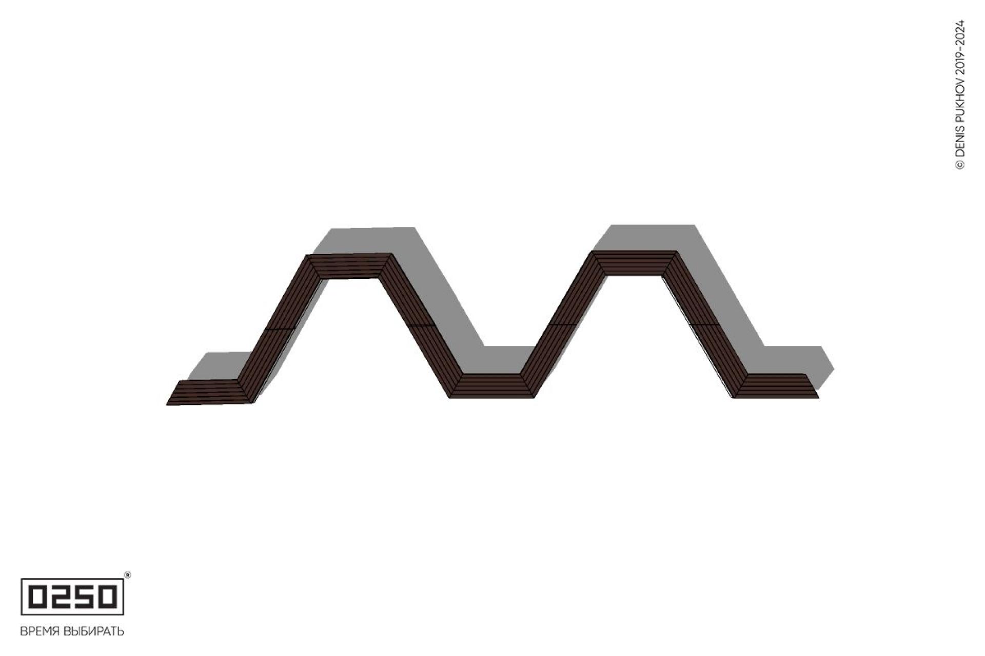 Уличная M-образная  трапецеидальная широкая скамейка на блоке производство 0250, module