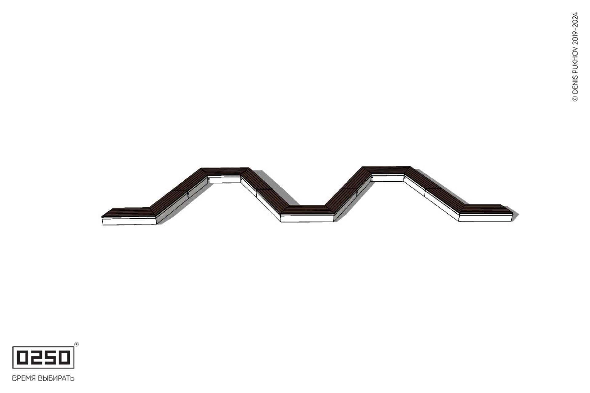 Уличная M-образная  трапецеидальная широкая скамейка на блоке производство 0250