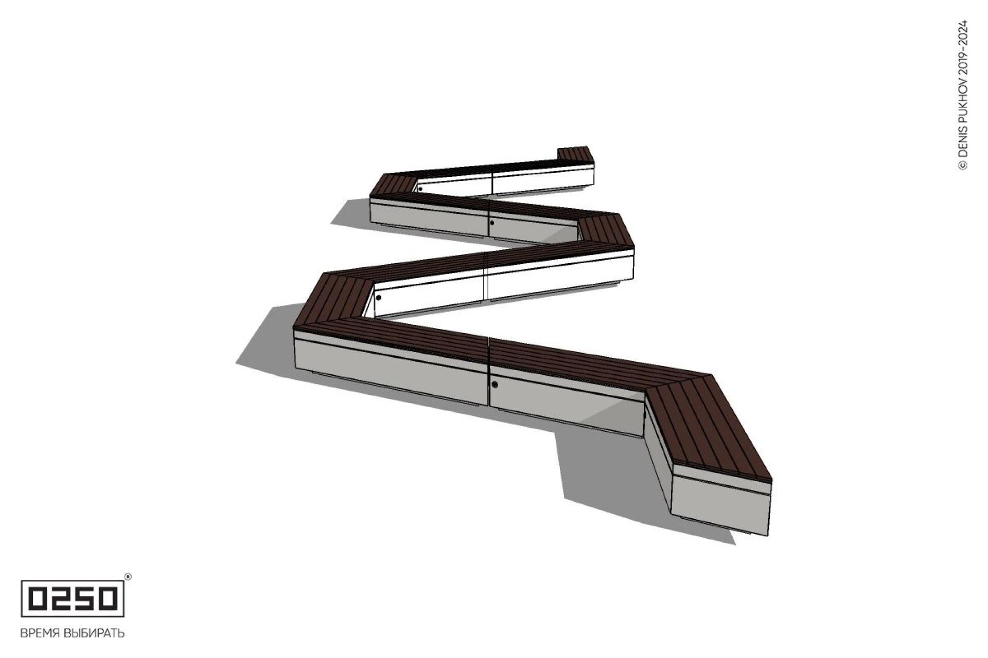 Уличная M-образная  трапецеидальная широкая скамейка на блоке производство 0250