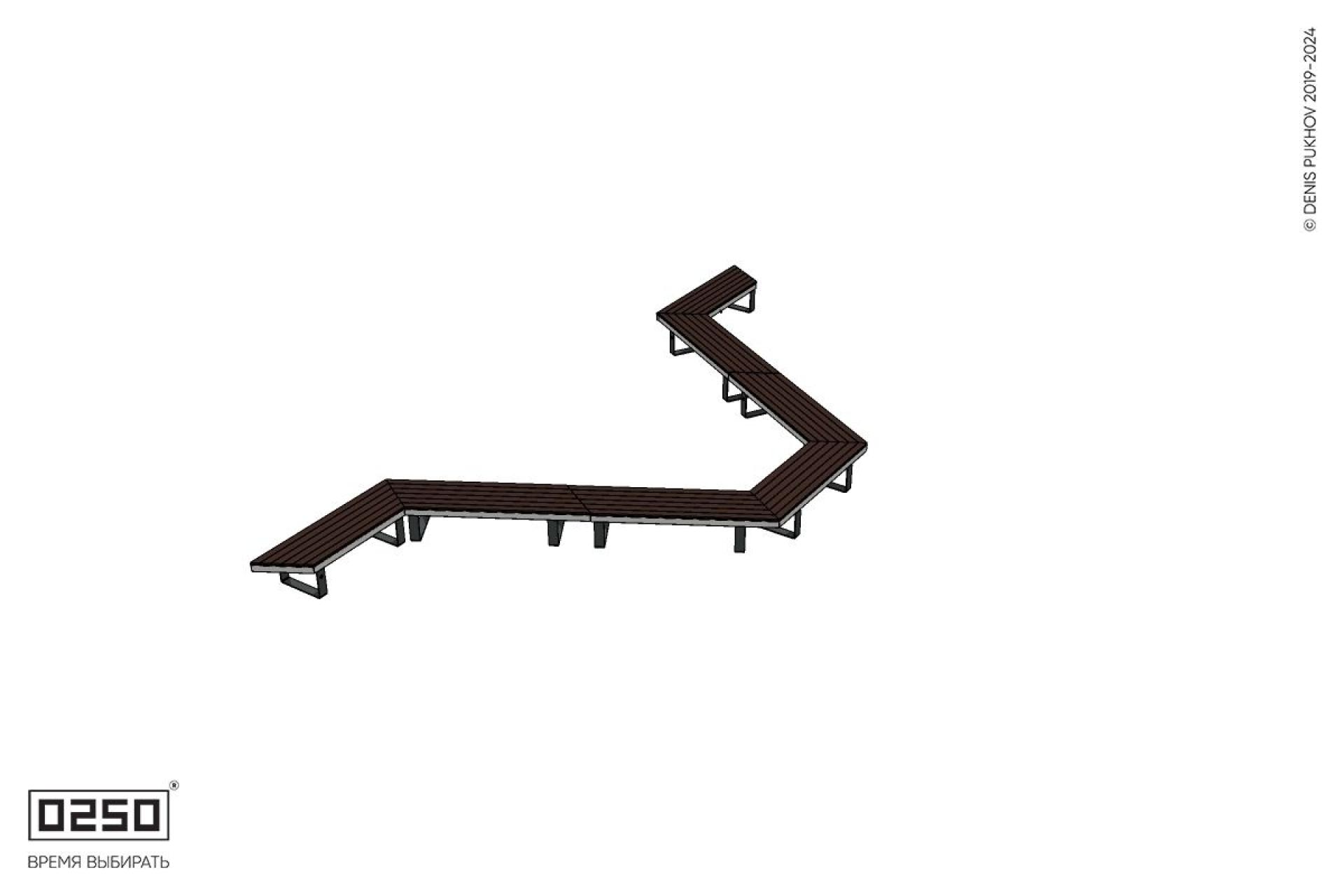 Уличная U-образная трапецеидальная широкая скамейка на ножках производство 0250