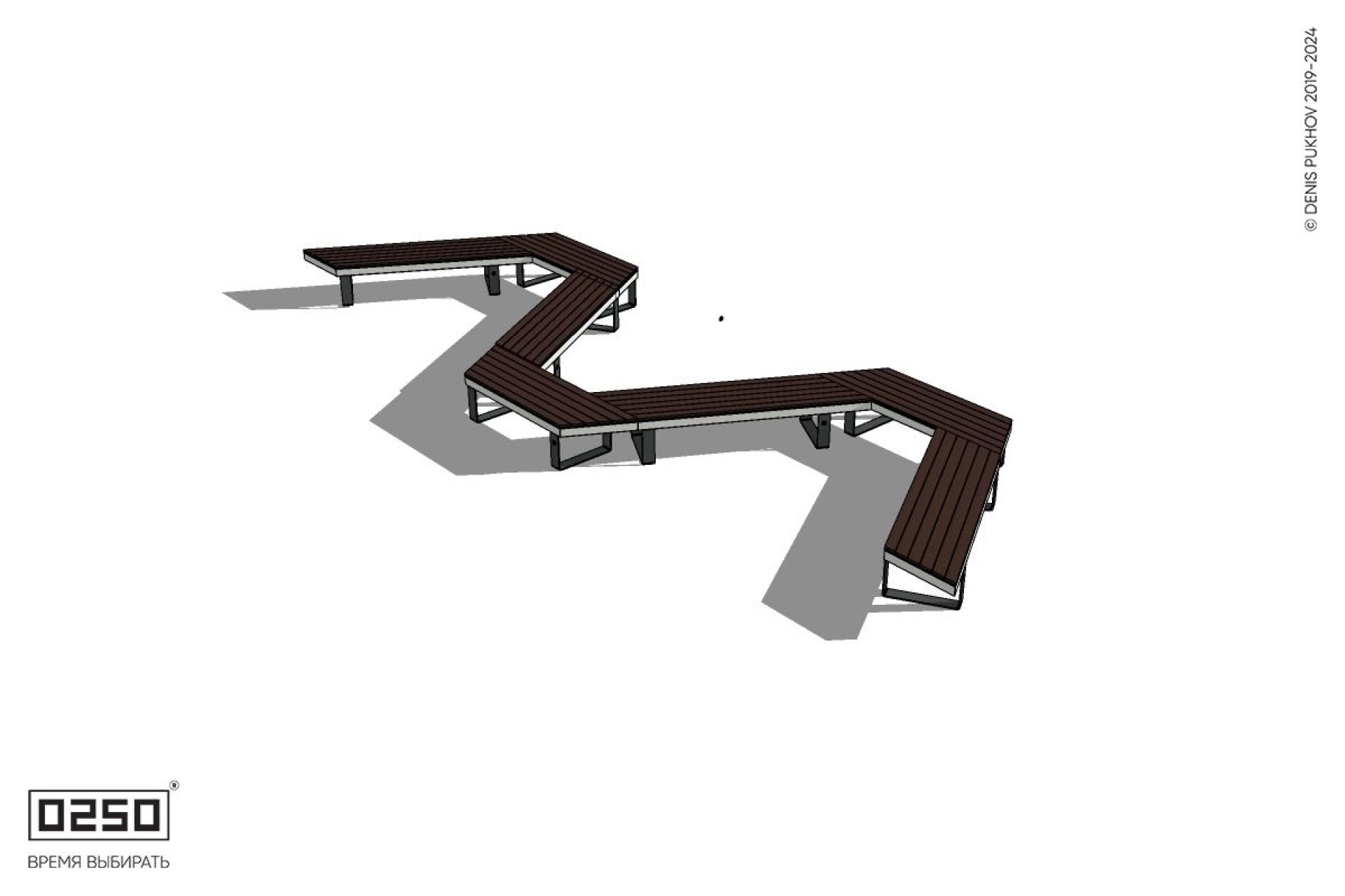 Уличная U-образная трапецеидальная длинная скамейка на ножках производство 0250