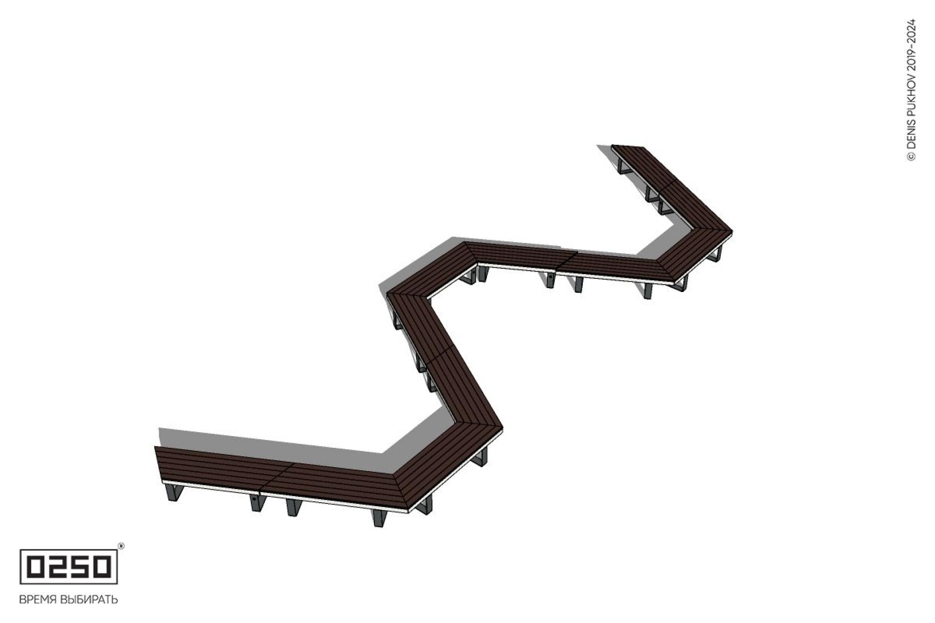 Уличная W-образная трапецеидальная широкая скамейка на ножках производство 0250