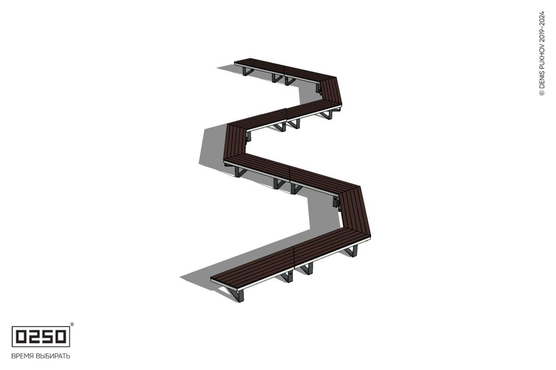 Уличная W-образная трапецеидальная широкая скамейка на ножках производство 0250