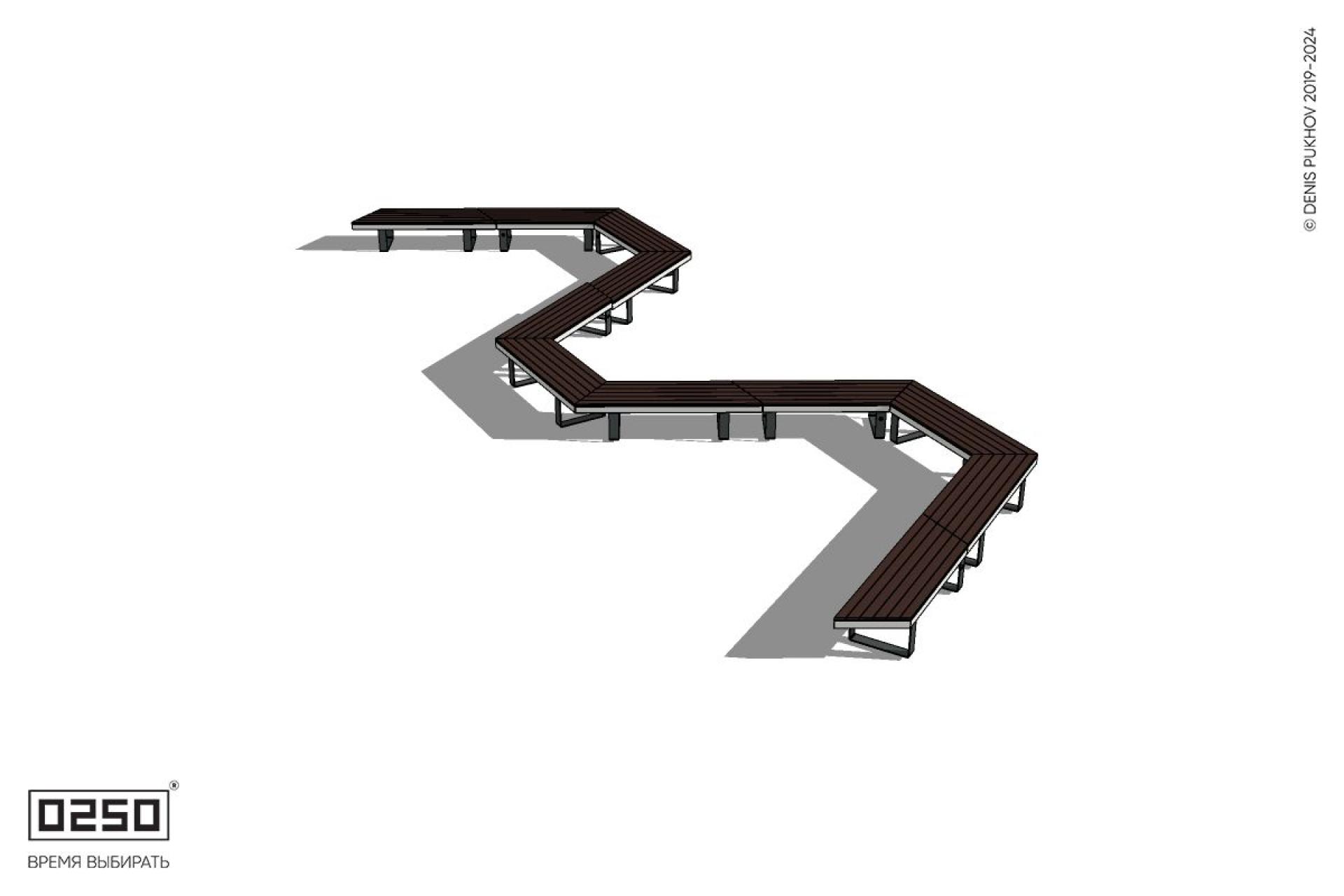 Уличная W-образная трапецеидальная широкая скамейка на ножках производство 0250