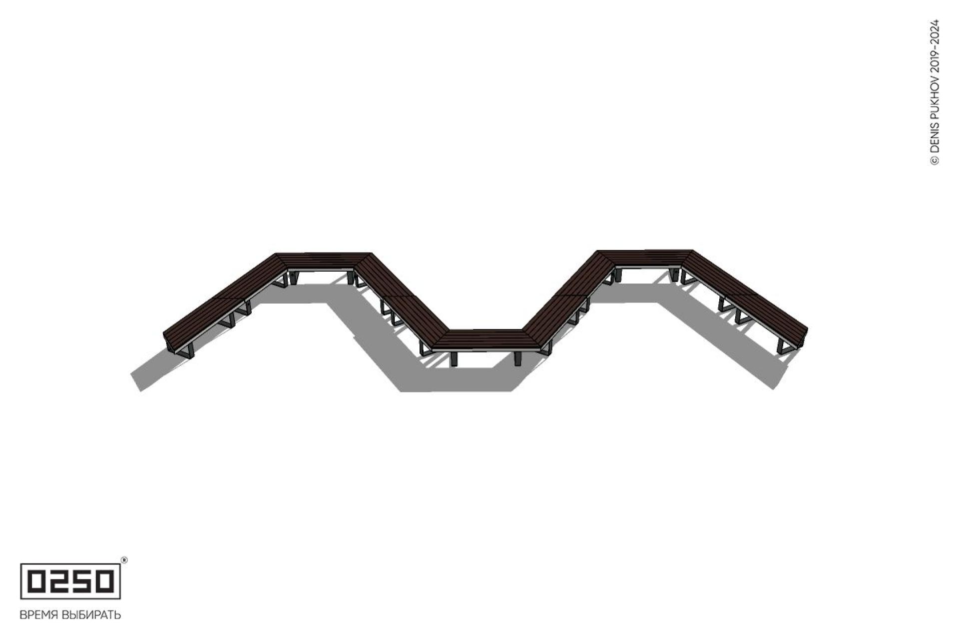 Уличная W-образная трапецеидальная широкая скамейка на ножках производство 0250