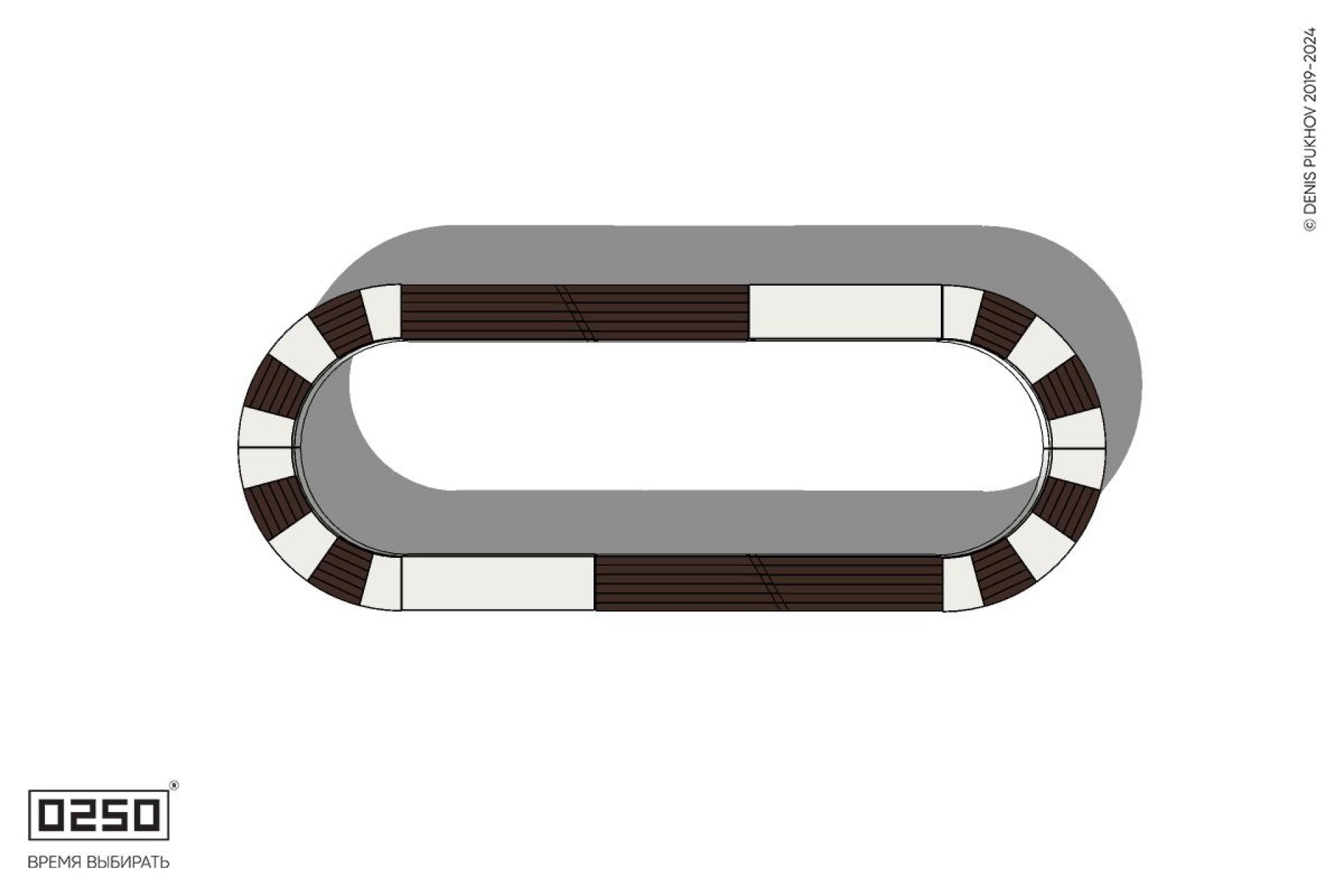 Уличная Округлая трехпролетная скамейка на блоке с комбинированным настилом производство 0250, module