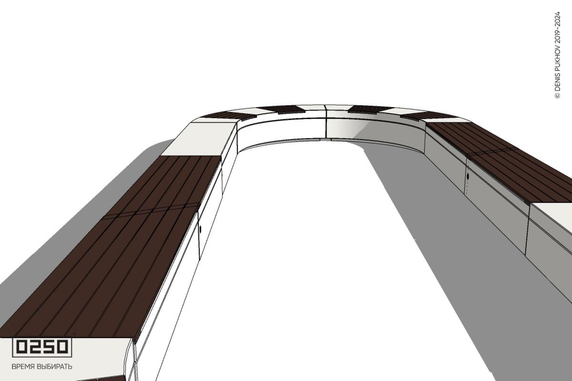 Уличная Округлая трехпролетная скамейка на блоке с комбинированным настилом производство 0250