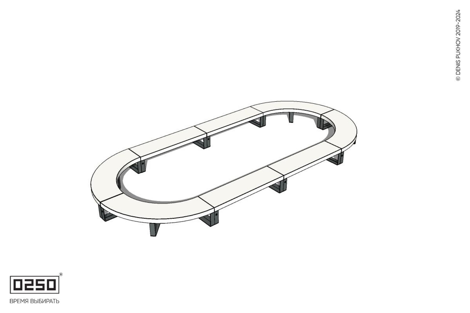 Уличная Бетонная округлая двухпролетная скамейка на ножках производство 0250