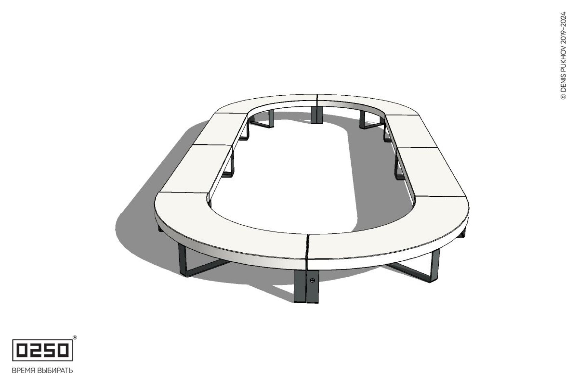 Уличная Бетонная округлая двухпролетная скамейка на ножках производство 0250