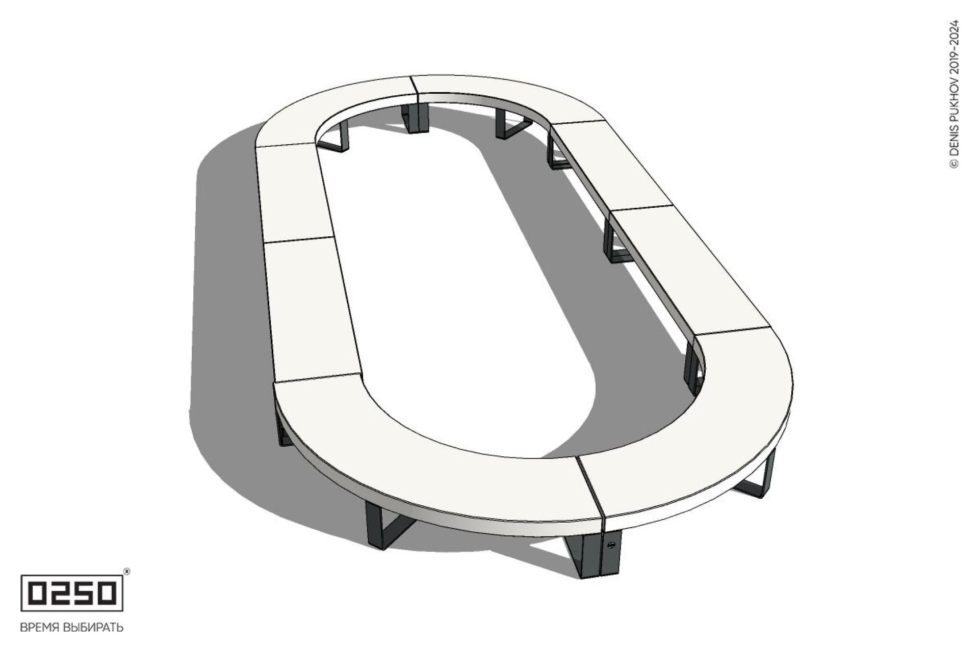 Уличная Бетонная округлая двухпролетная скамейка на ножках производство 0250