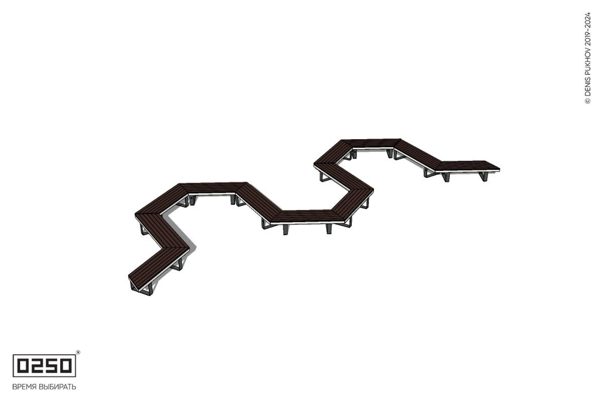 Уличная M-образная гексагональная скамейка на ножках производство 0250 Уличная M-образная гексагональная скамейка на ножках производство 0250