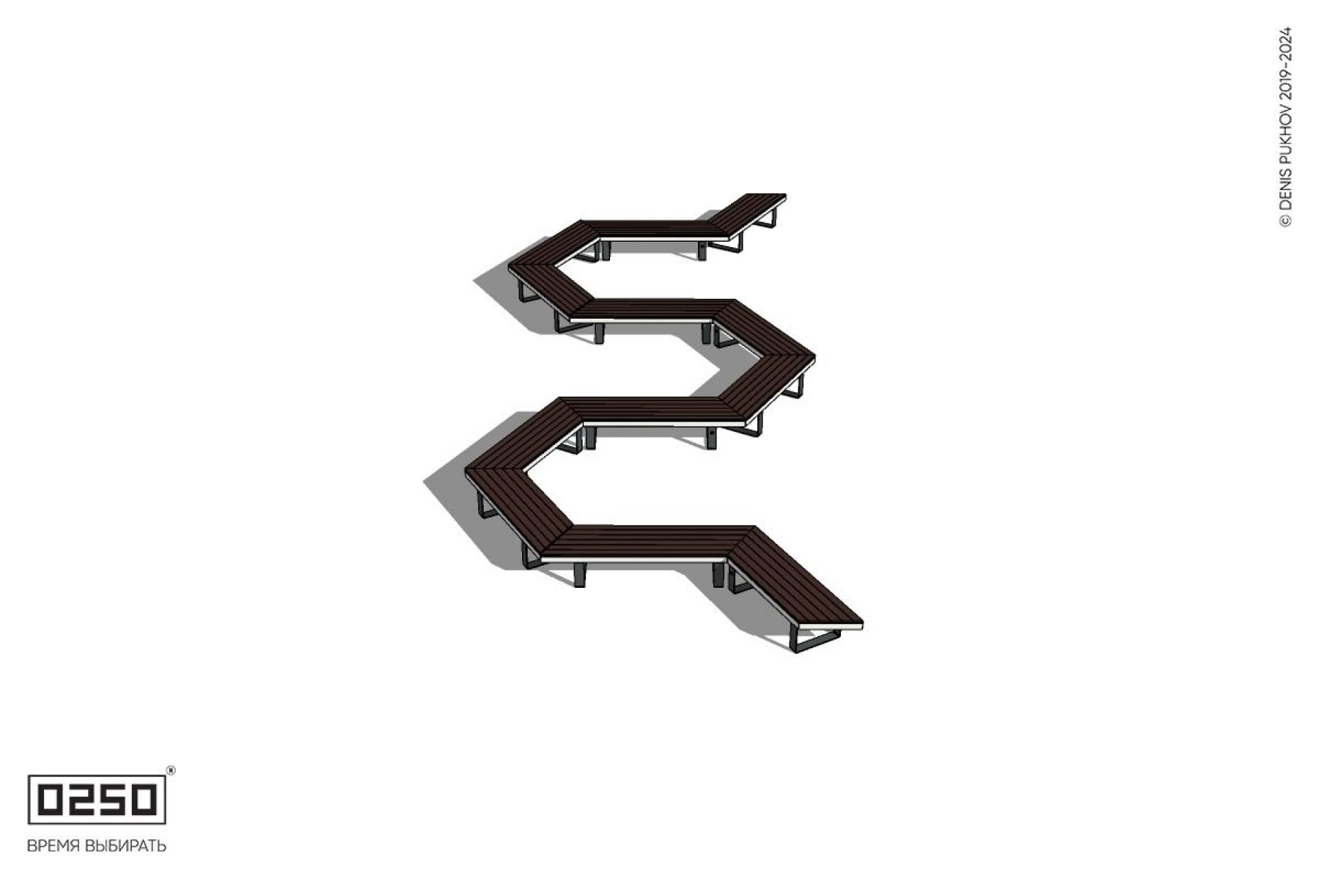 Уличная M-образная гексагональная скамейка на ножках производство 0250 Уличная M-образная гексагональная скамейка на ножках производство 0250