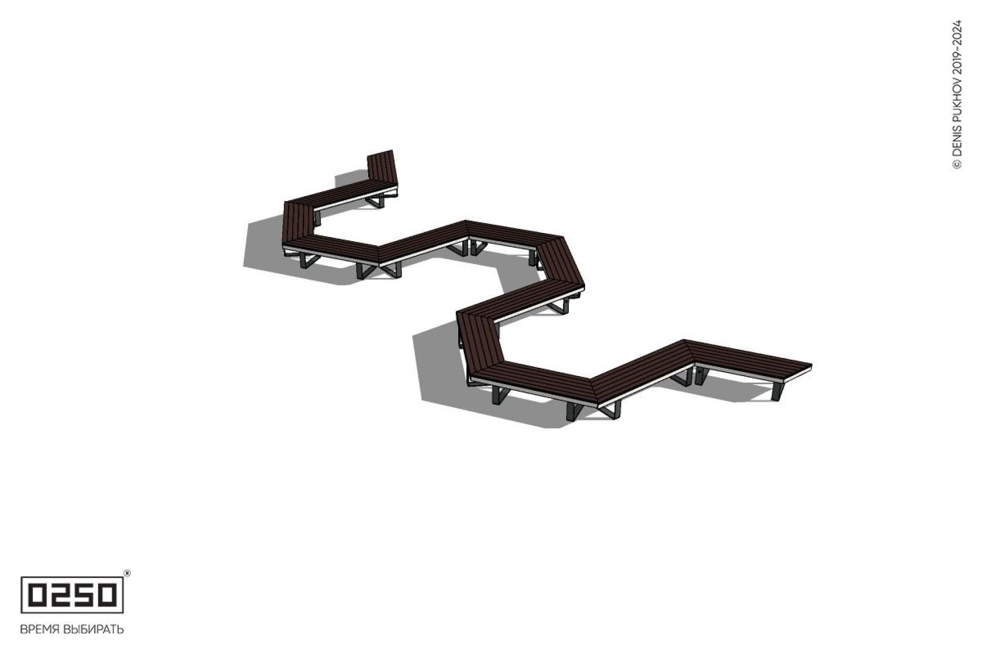 Уличная M-образная гексагональная скамейка на ножках производство 0250 Уличная M-образная гексагональная скамейка на ножках производство 0250