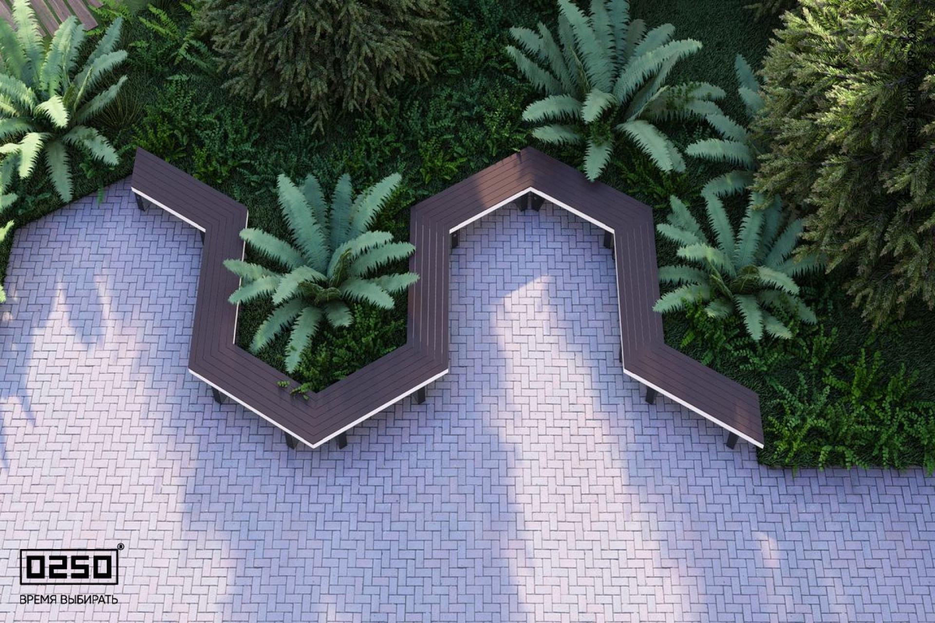 N-образная гексагональная скамейка на ножках Уличная N-образная гексагональная скамейка на ножках производство 0250, module