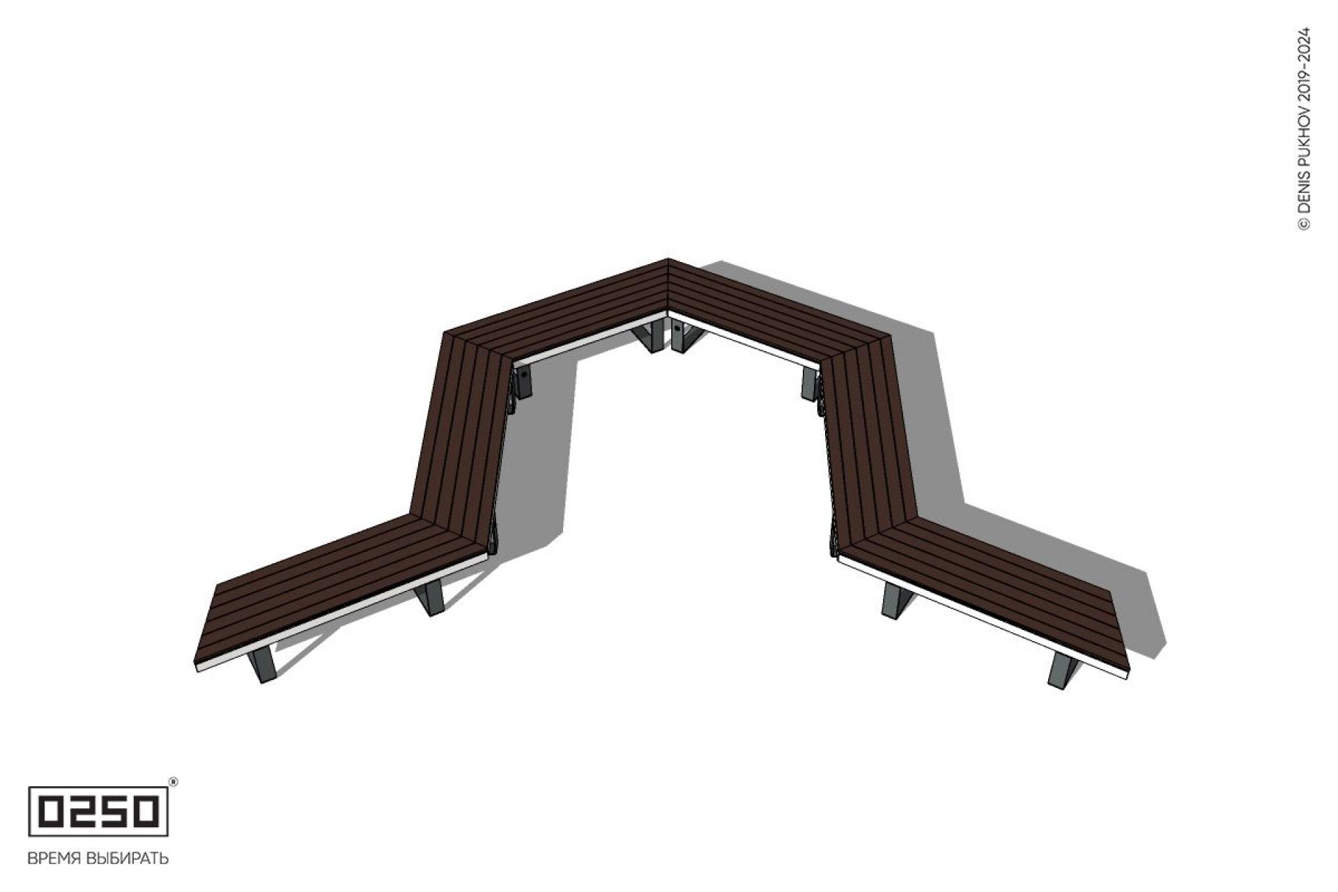 Уличная U-образная гексагональная скамейка на ножках производство 0250 Уличная U-образная гексагональная скамейка на ножках производство 0250