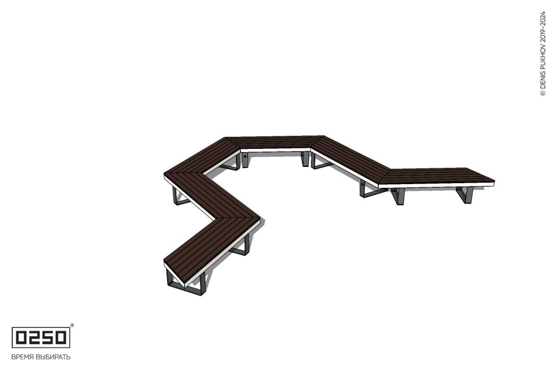 Уличная U-образная гексагональная скамейка на ножках производство 0250 Уличная U-образная гексагональная скамейка на ножках производство 0250