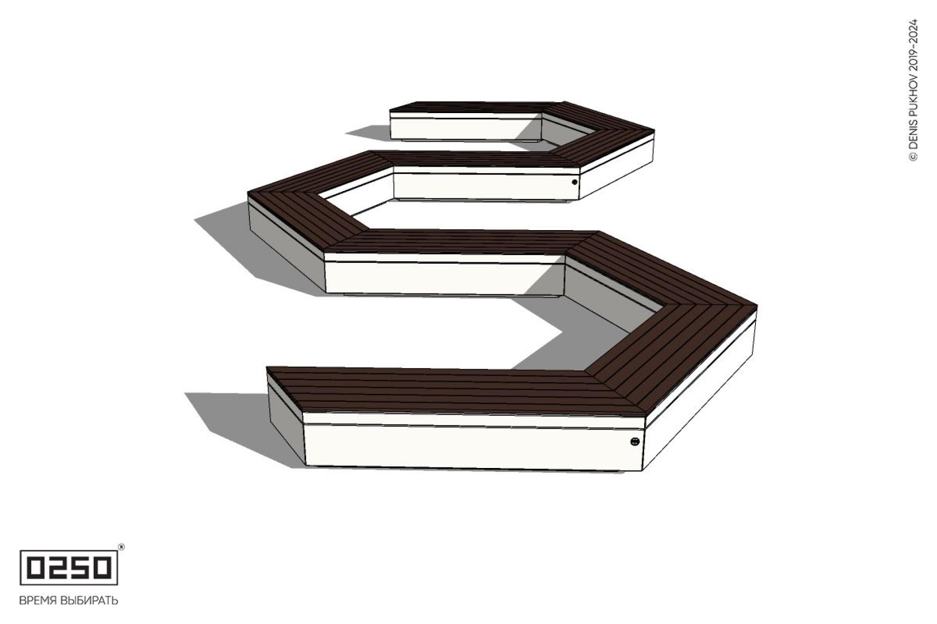 Уличная W-образная гексагональная скамейка на блоке производство 0250