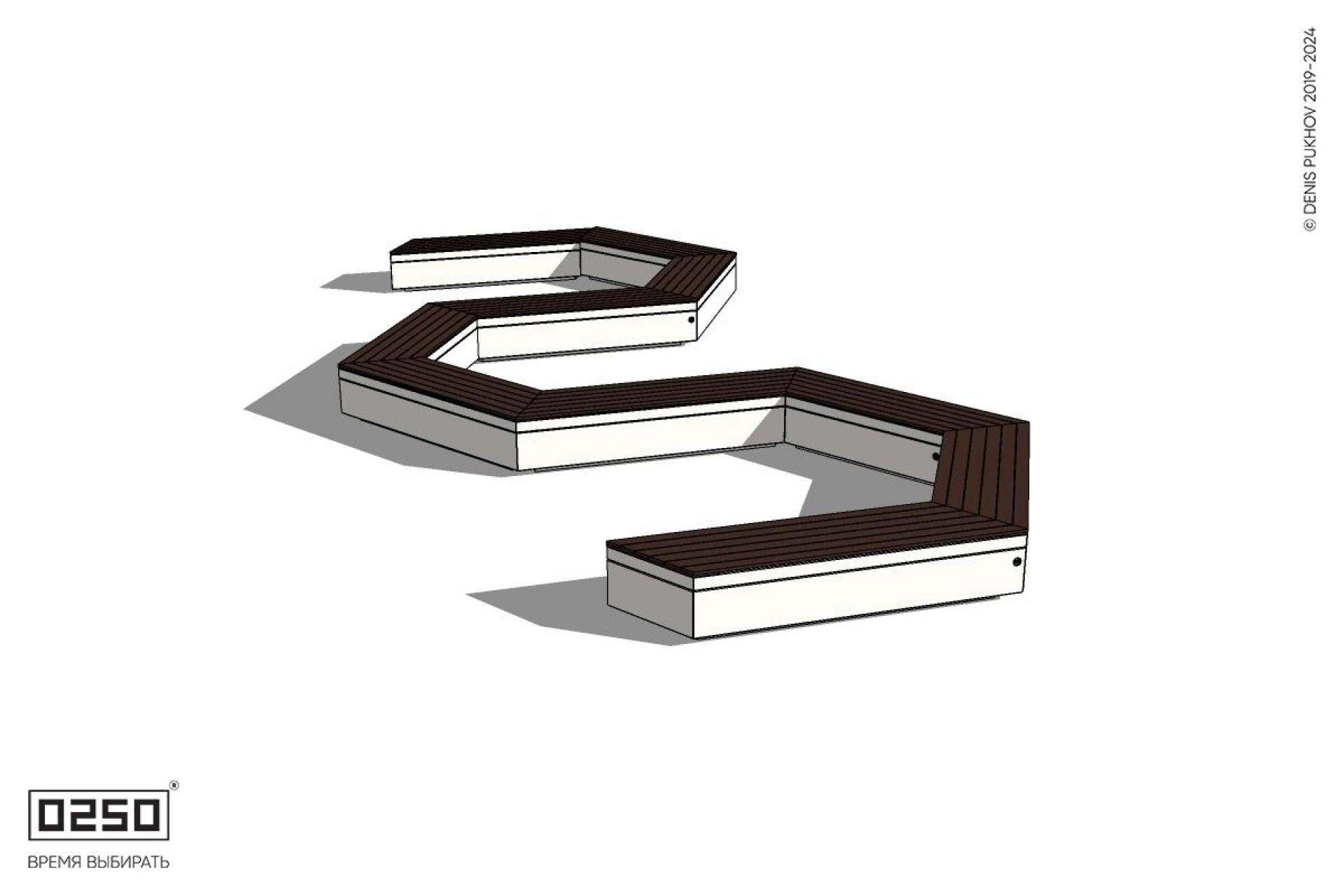 Уличная W-образная гексагональная скамейка на блоке производство 0250