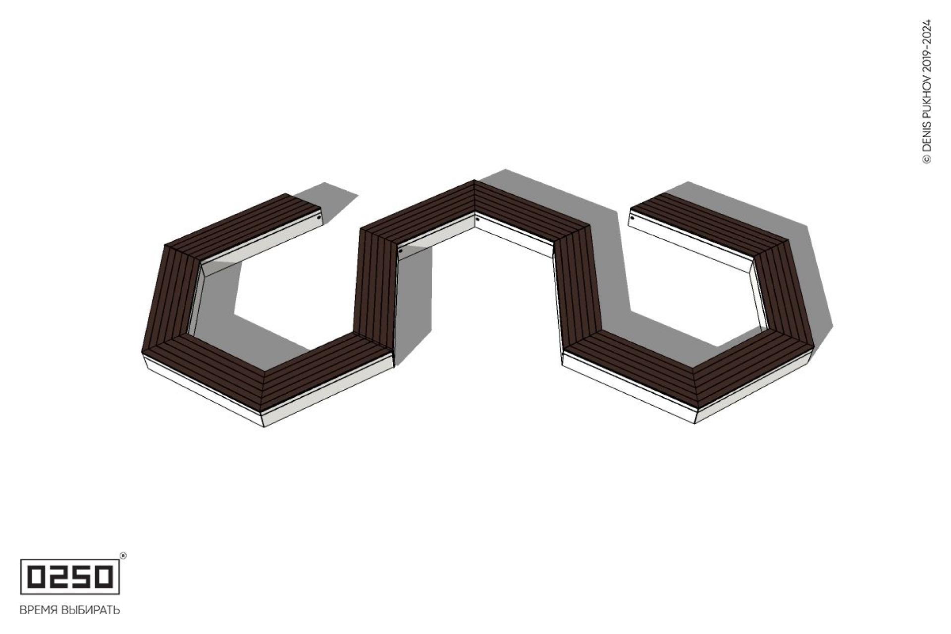 Уличная W-образная гексагональная закрытая скамейка на блоке производство 0250