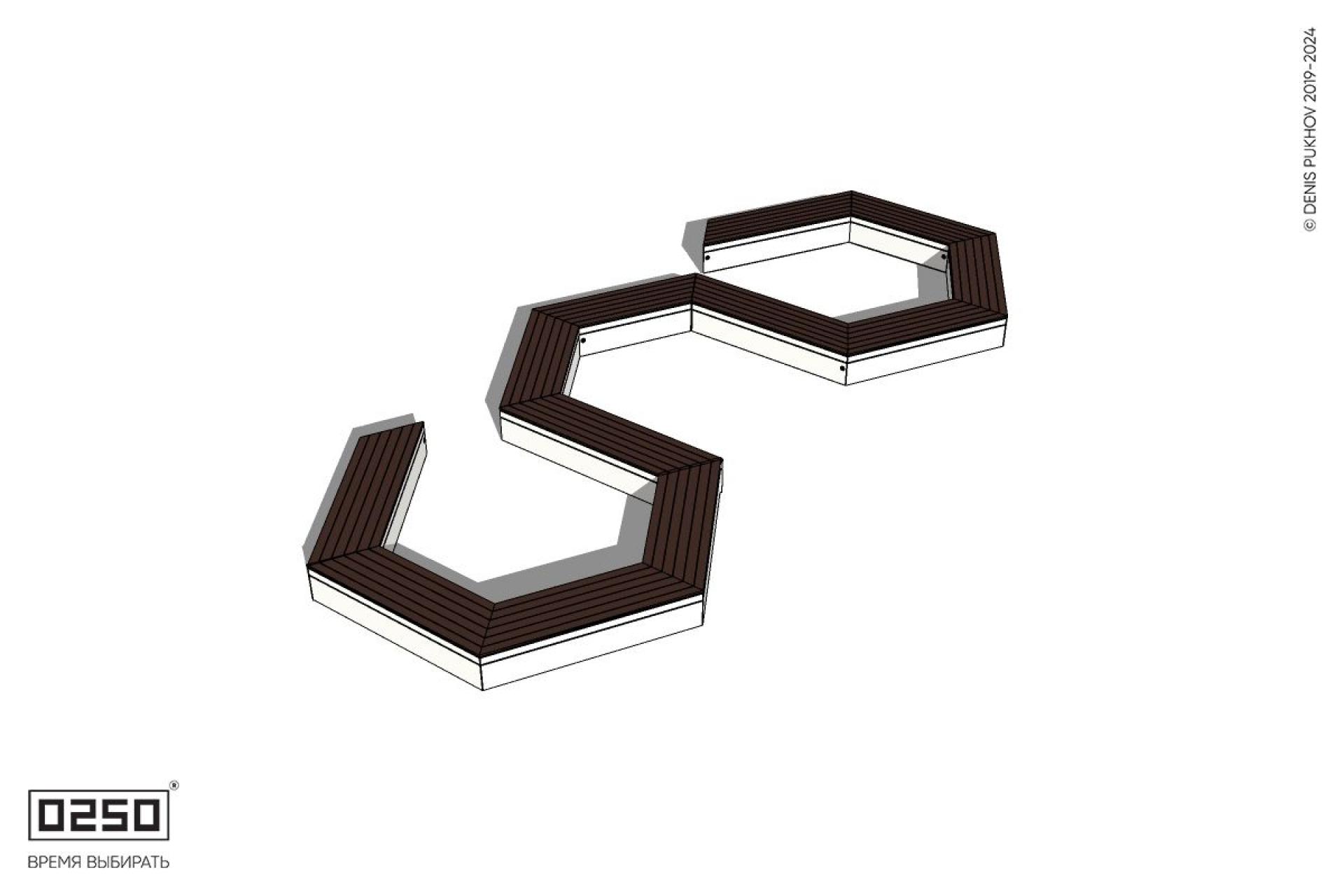 Уличная W-образная гексагональная закрытая скамейка на блоке производство 0250