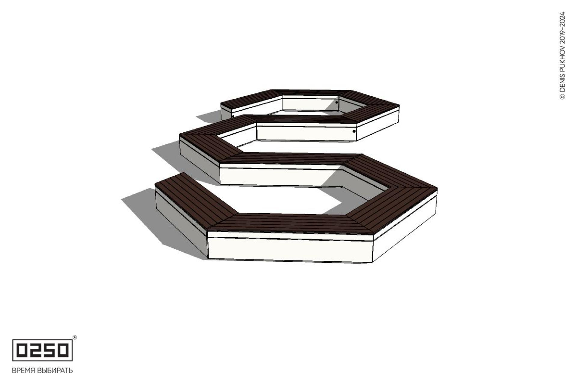 Уличная W-образная гексагональная закрытая скамейка на блоке производство 0250